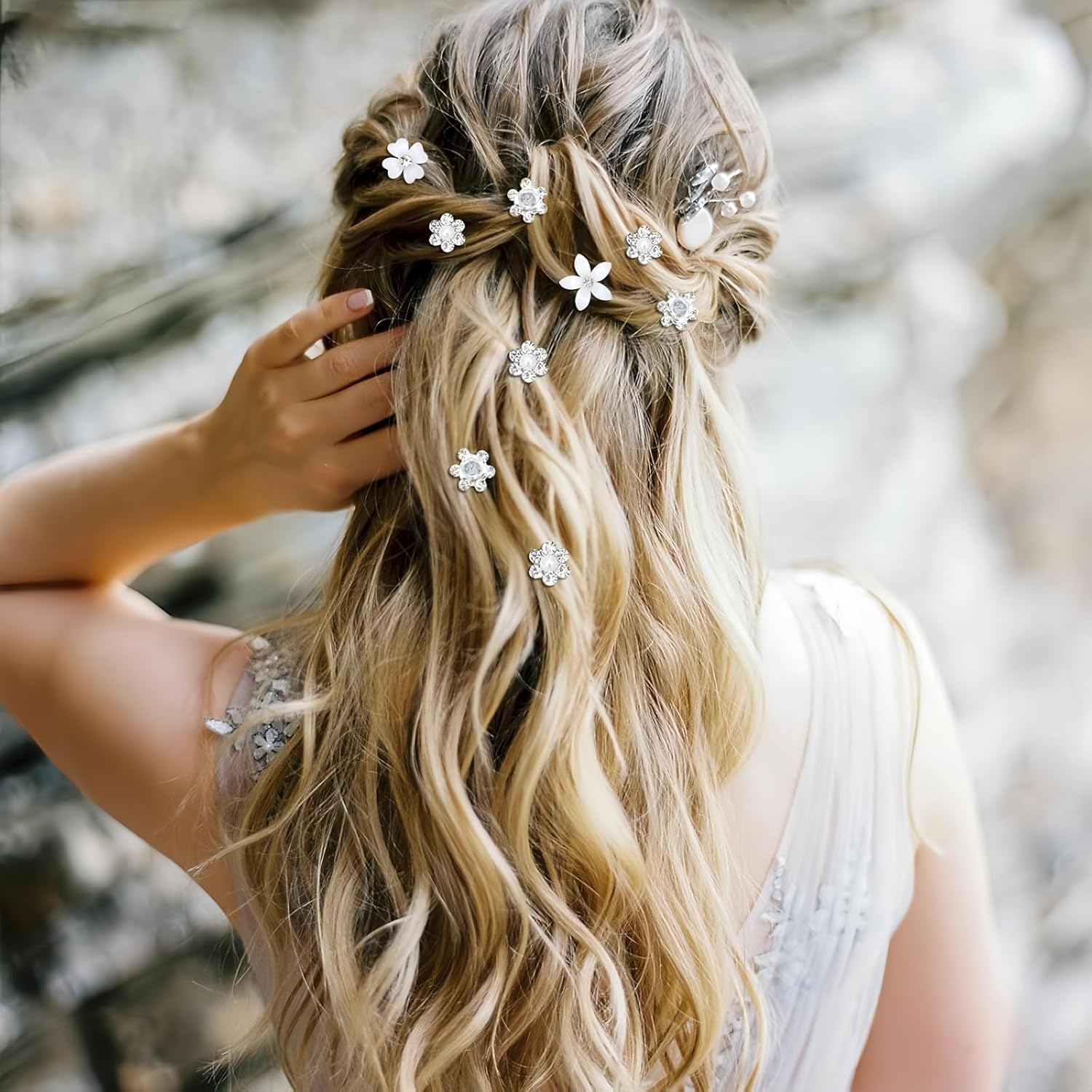 TANSAR Pack of 20 Small Hair Accessories, Flowers, Bridal Hair Accessories, Wedding, White Flowers Hair Clips for Girls and Women image number 6