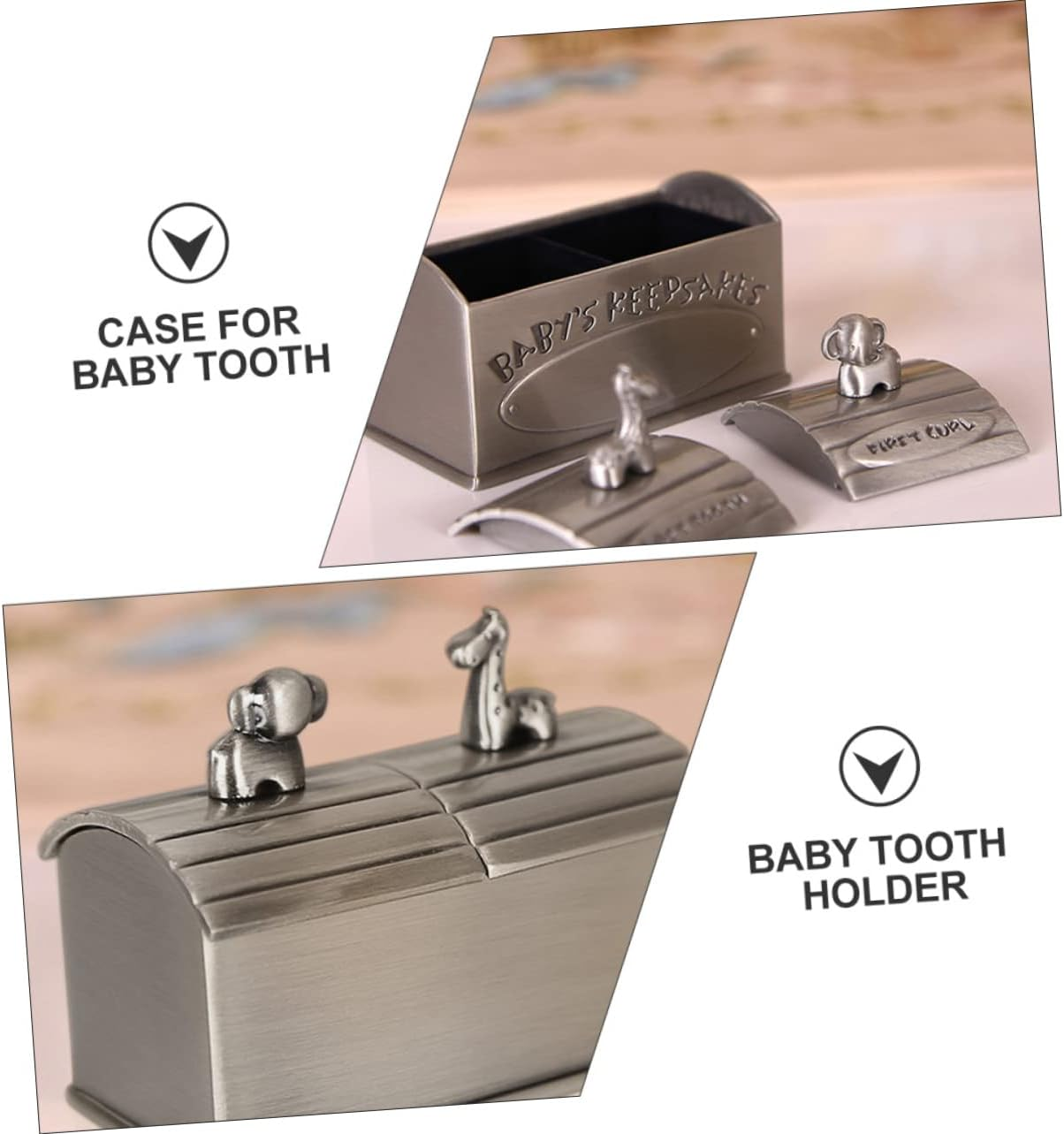 Baby Tooth and Hair Keepsake Box for Boys and Girls Metal Storage Container Lovely Organiser Case for First Teeth and Curls Baby Memory Infant image number 4