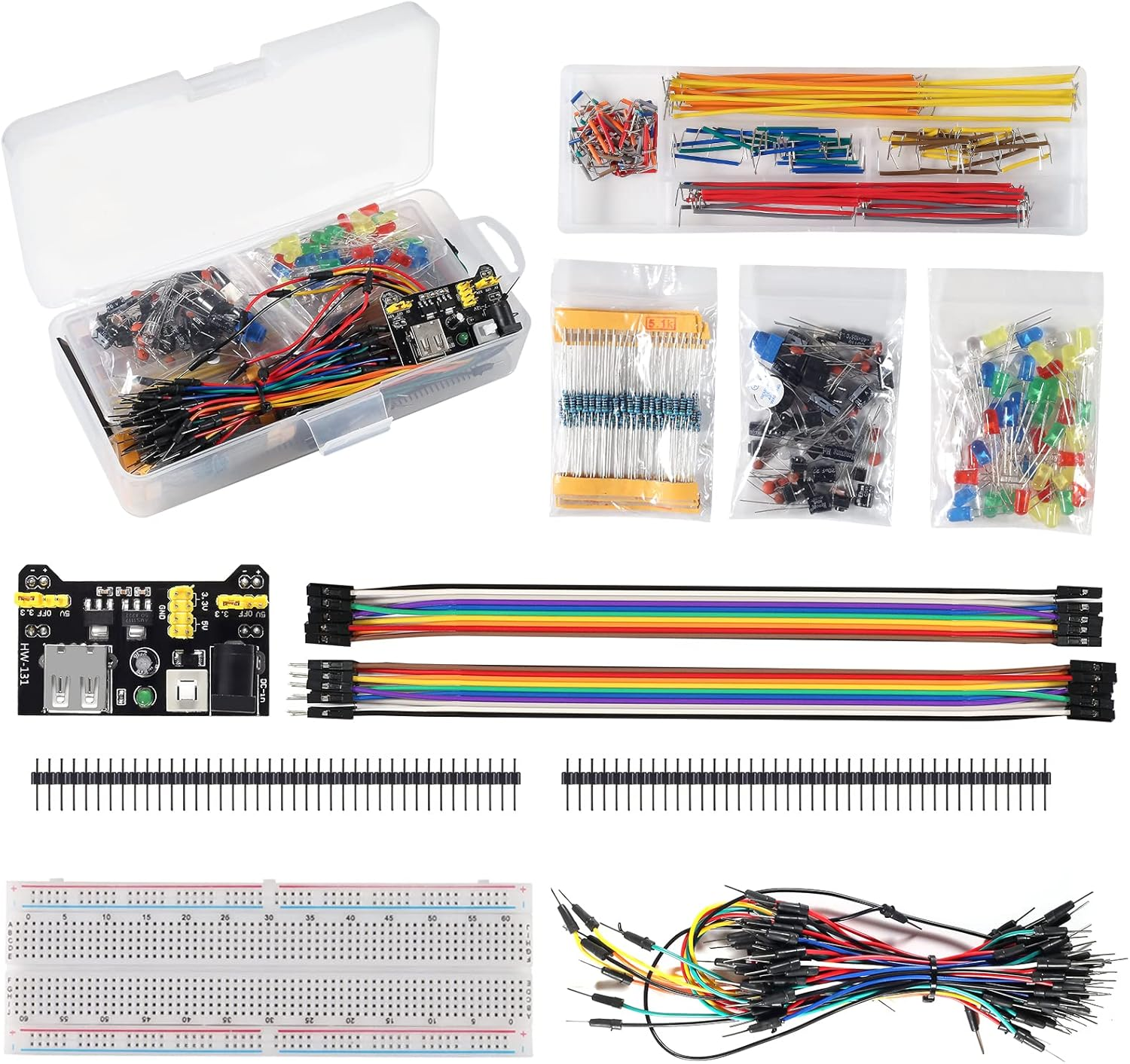 DIANN Electronics Component Basic Starter Kit with Power Supply Module, Jumper Wire,Precision Potentiometer,830 Tie-Points Breadboard image number 5