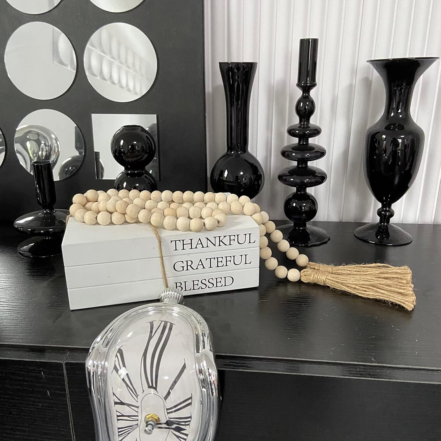 Decorative Books for Home Decor, White Faux Books for Decoration, Rustic Farmhouse Stacked Display Books (Thankful Grateful Blessed) image number 1