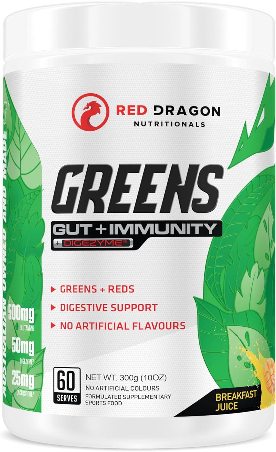 Red Dragon Nutritionals Greens Gut + Immunity Powder 300 G, Wild Raspberry