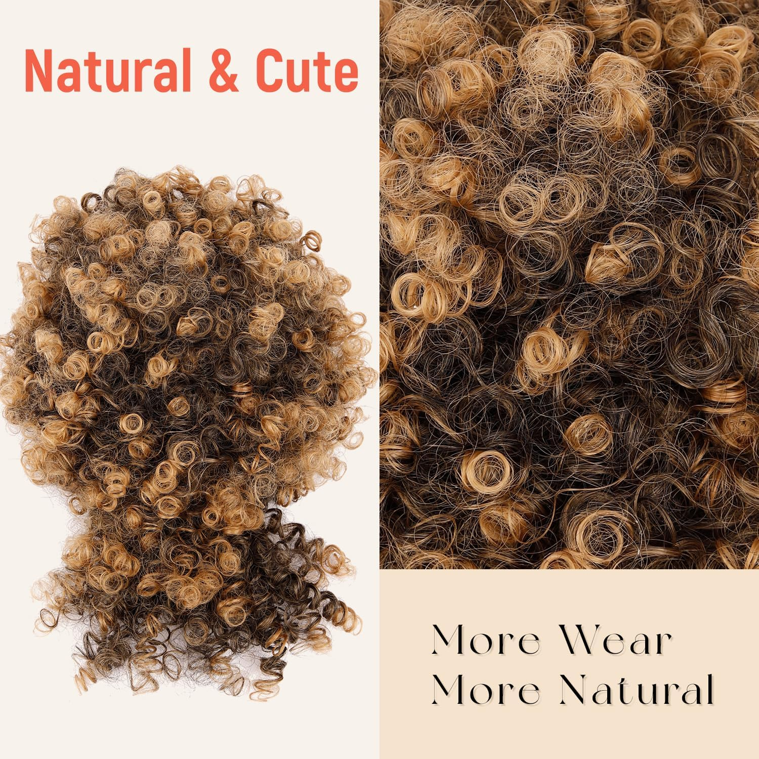 Builson Ponytail with Cord for Black Women Afro Puff Kinky Curly Hair Ponytail Extension with Bangs Natural Hair Ponytail (T27 Natural Black/Blonde) T27 Natural Black /