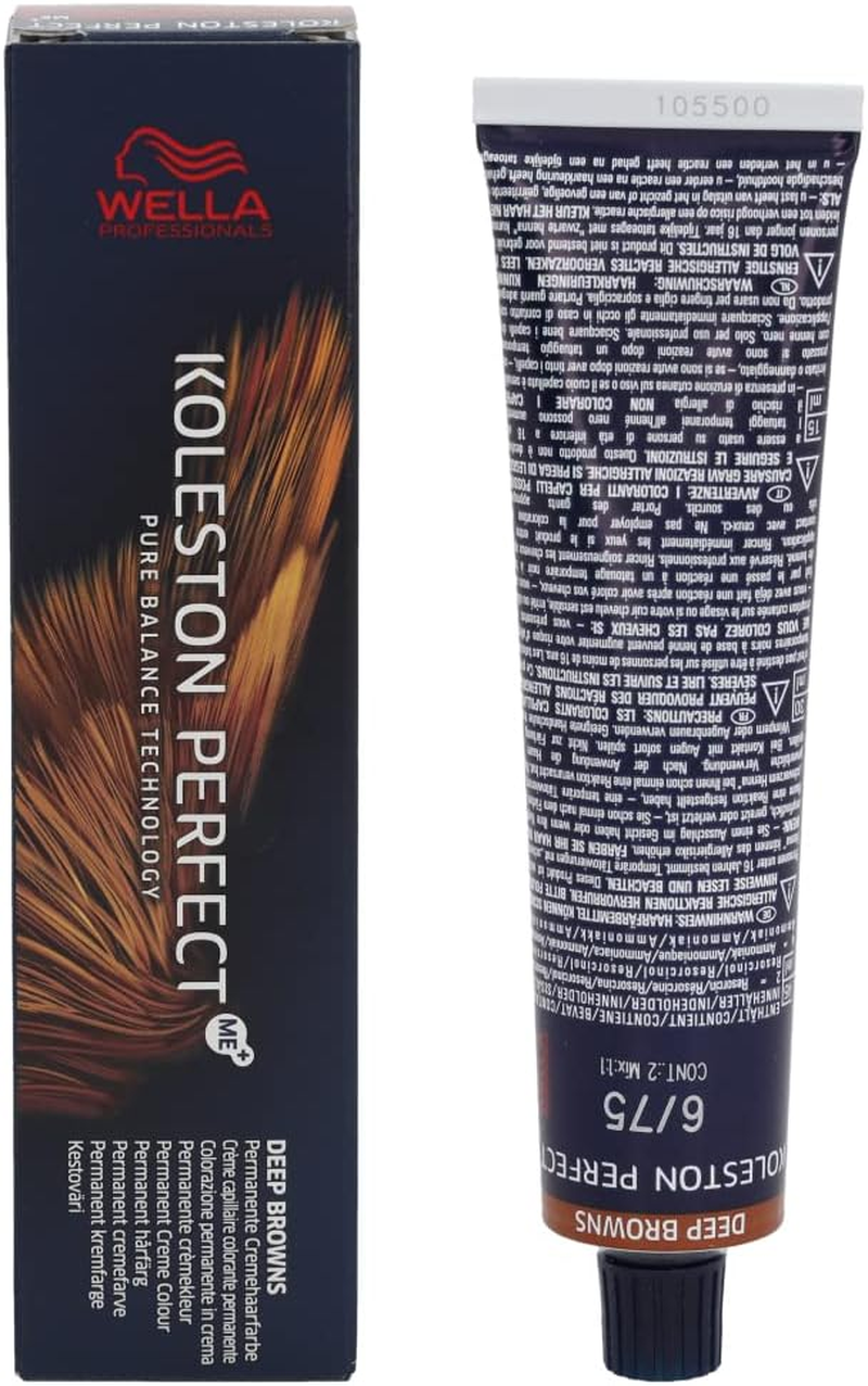 Wella Koleston Perfect Me+ Deep Brown Permanent Hair Colour Cream, No. 6/75 Dark Blonde Brown Mahogany, 60 Ml