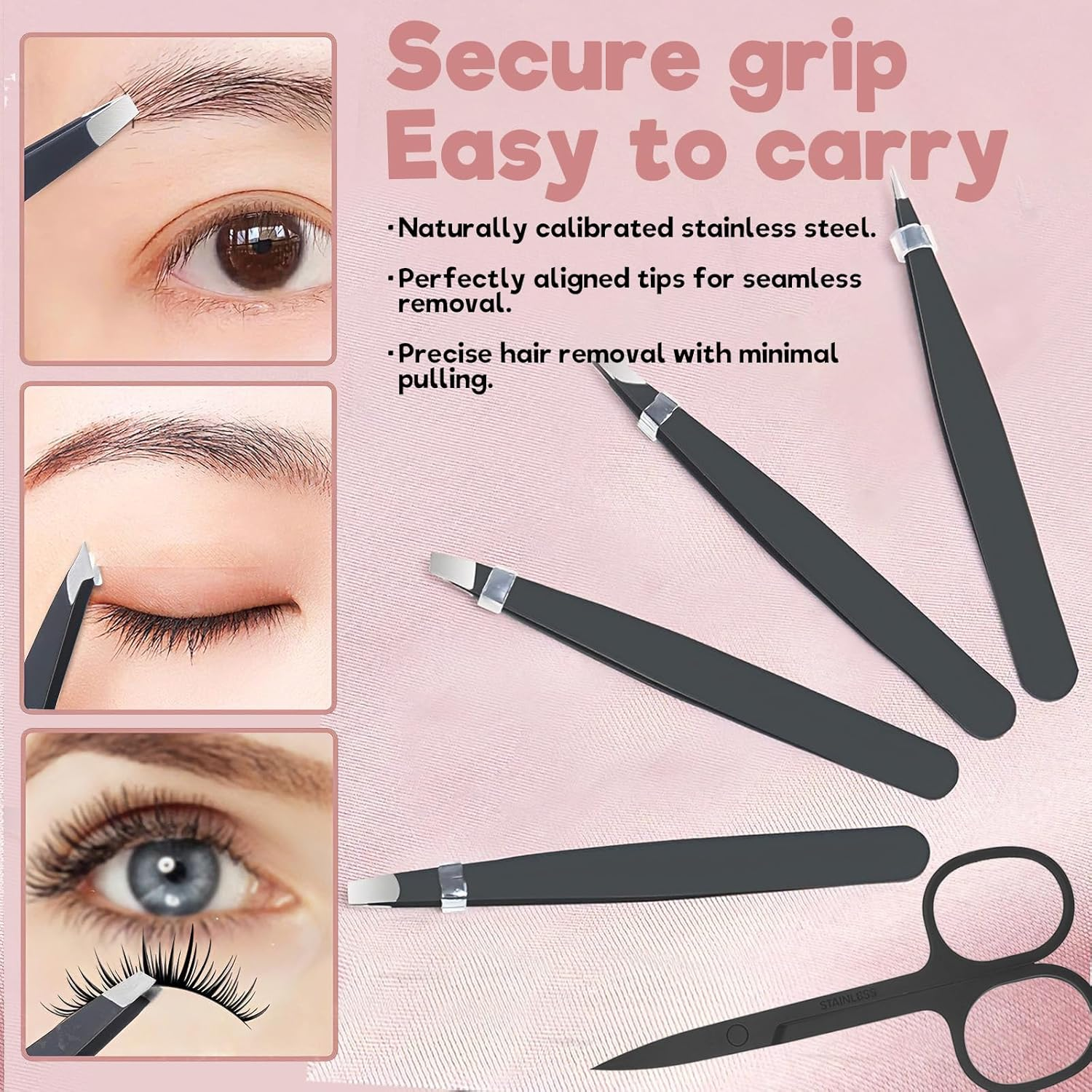 5-Piece Eyebrow Grooming Kit for Women and Men, Stainless Steel Eyebrow Scissors and Tweezers Set with PU Storage Bag - Professional Quality Eyebrow Trimming Tools for Flawless Brows image number 5