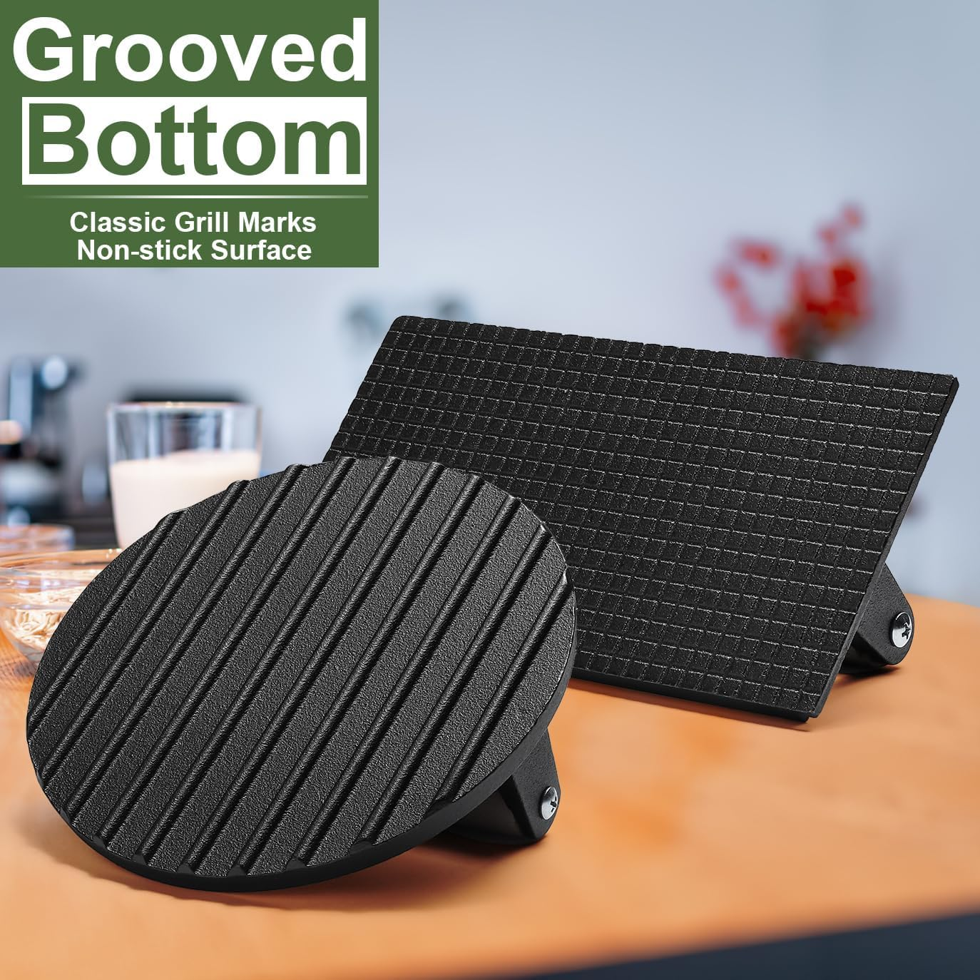 Burger Press, Anfower 7" round & 8.2"X4.3" Rectangle Heavy-Duty Cast Iron Smash Bacon Press Meat Steak with Wood Handle for Griddle, Sandwich, Nonstick Pan image number 6