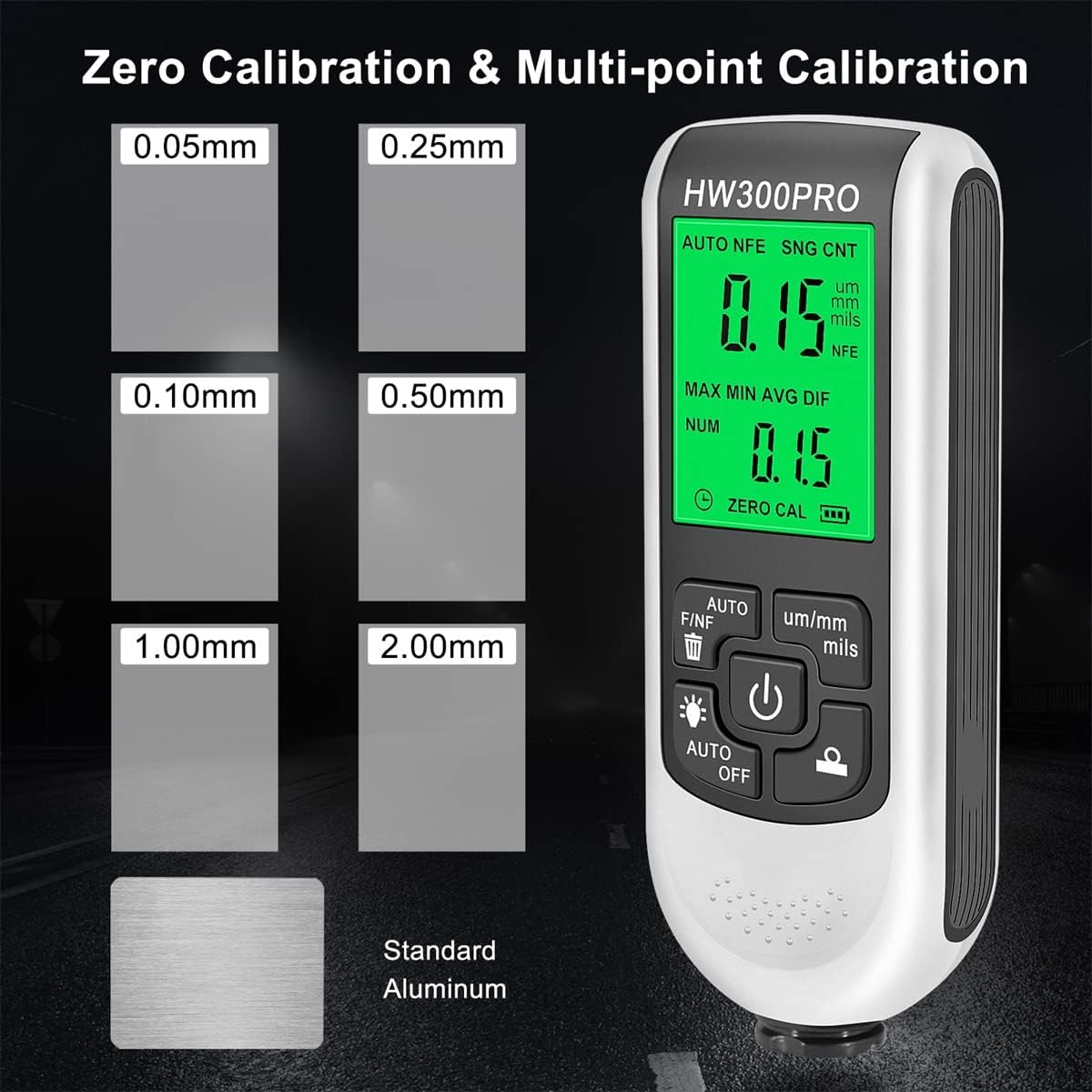 Abizarch Paint Thickness Gauge Meter Fe/Nfe Probe Coating Thickness Gauge Professional Multifunctional Car Paint Depth Gauge Test Precise HW-300PRO for Car Automatic Detection(Black) (White) image number 5