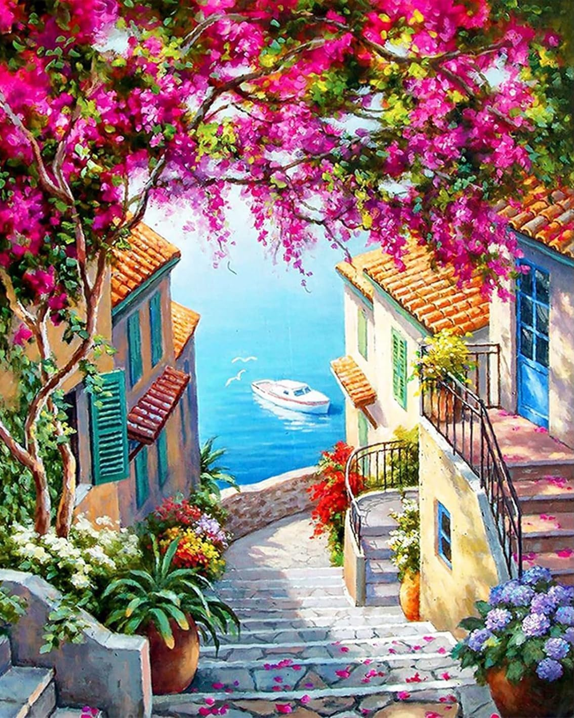 5D Diamond Painting Kits for Adult, Seaside Town Diamond Art Kits for Beginners, DIY Full Drill Diamond Dot Gem Art Kits for Home Decor 12 X 16 Inch image number 5