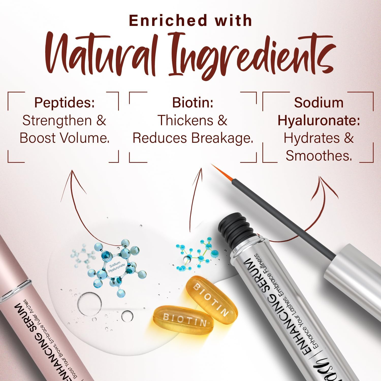 Herbishh Eyelash & Eyebrow Enhancing Serum Combo &ndash; Complete Eye Care Growth Formula for Fuller Lashes & Brows, Safe for Lash Extensions, Growth Serum, Fragrance-Free, 0.135 Fl. Oz Each image number 3