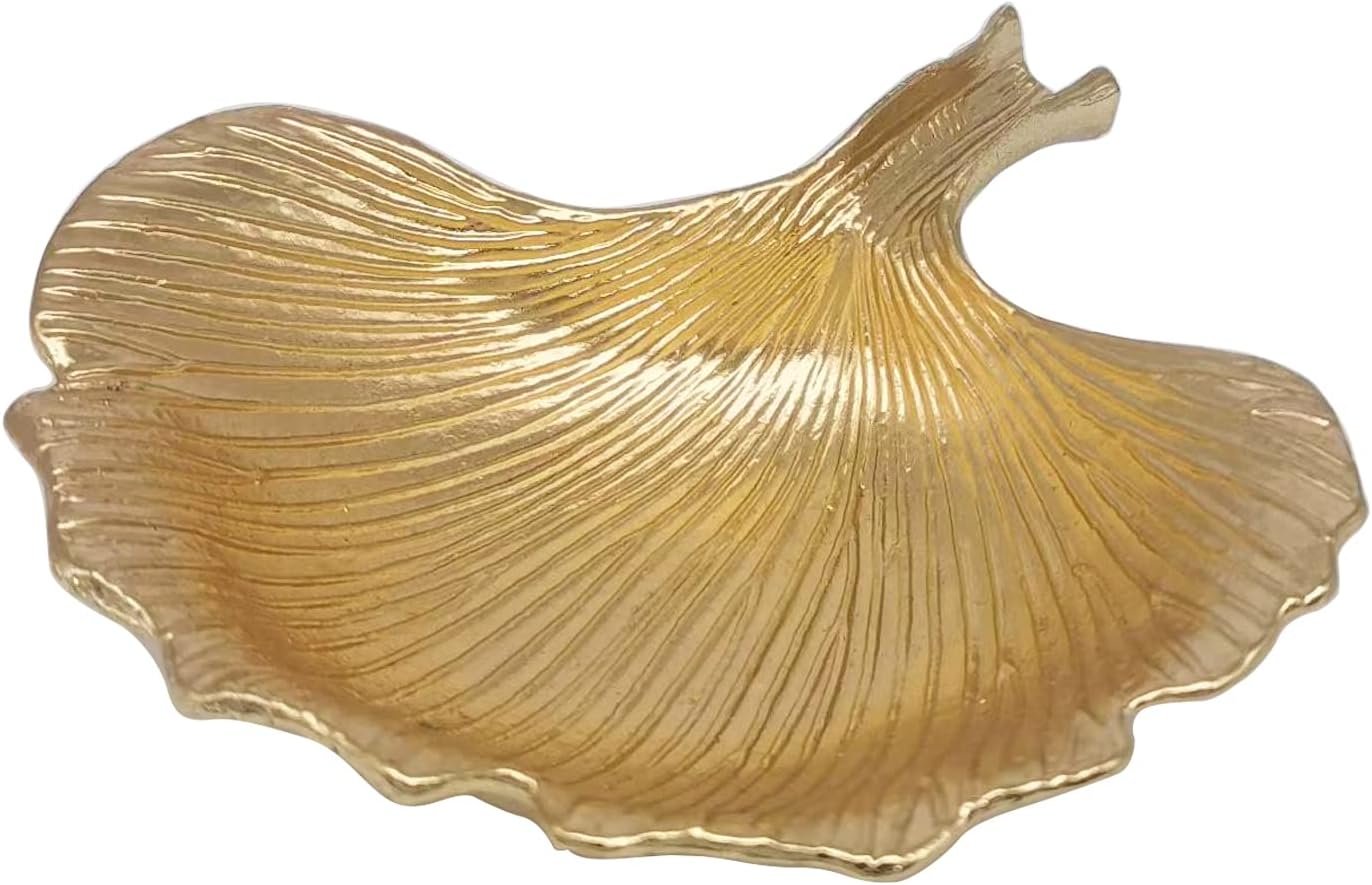 Metal Jewelry Dish, Small Leaf Shaped Ring Holder Jewelry Organizer, Trinket Dish Vanity Tray for Dresser Christmas Birthday Wedding Gifts 2-Tier Ginkgo(Large)-Gold image number 4