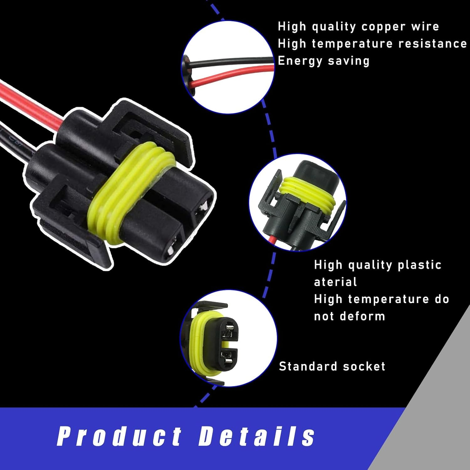 2PCS H8 H9 H11 Female Adapter Wiring Harness Sockets Wire, Universal Car Headlight Lampholder Wire for Headlights & Fog Lights, Corrosion Resistant Auto Headlight Wiring Harness