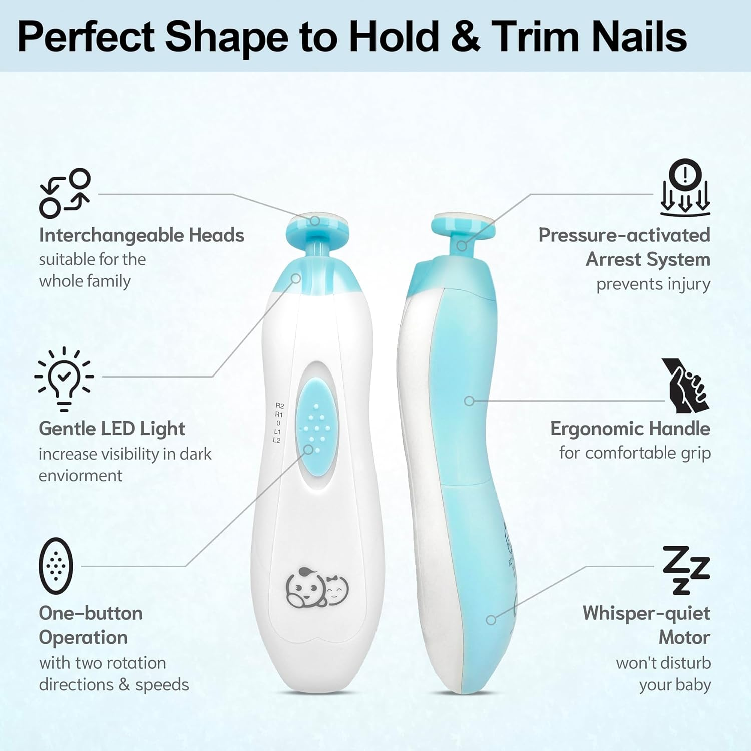 Baby Nail Trimmer 6 in 1, Royal Angels Baby Electric Nail File, Baby Grooming Kit Manicure Set for Toddler and Adults, Newborn Toddler Toes & Fingernails Nail Care Kit (Babyblue) - Whitepink image number 2
