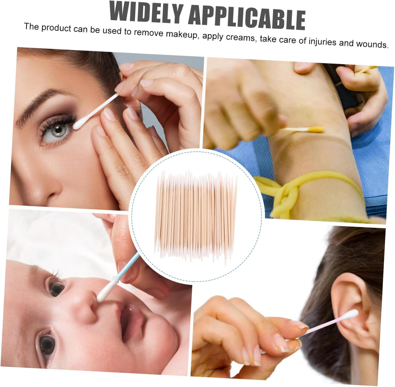 Double Ended Cotton Swabs Precision Pointed Tips, Wooden Handle Cosmetic Swabs for Makeup and Tattoo Care, Large 100Pcs Cotton Buds Suitable for Beauty and Cleaning image number 6