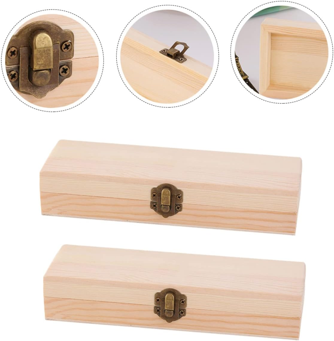 TEHAUX Wooden Pen Storage Box 2Pcs, Blank Pencil Box for Students, Large 21X7X3.8Cm Solid Wood Organizer Suitable for School and Office Desk Accessories image number 1