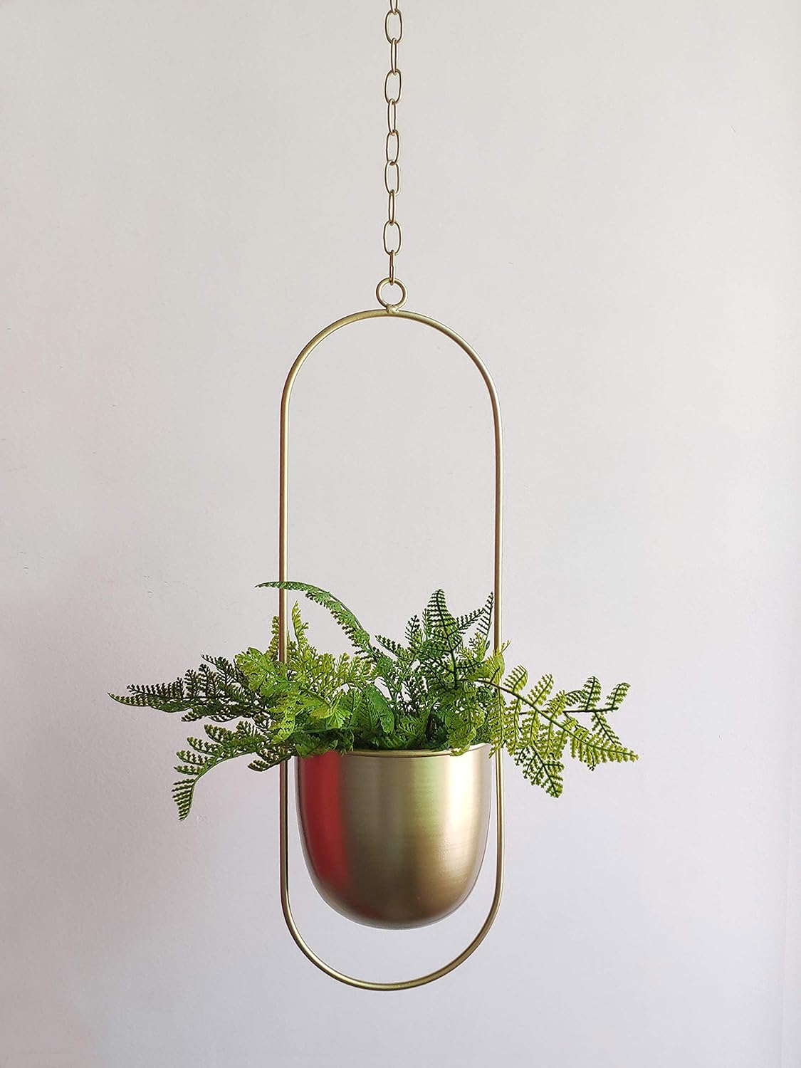 Boho Gold Metal Plant Hanger,Metal Wall and Ceiling Hanging Planter, Modern Planter, Mid Century Flower Pot Plant Holder, Minimalist Planter for Indoor Outdoor Home Decor - Beige image number 6