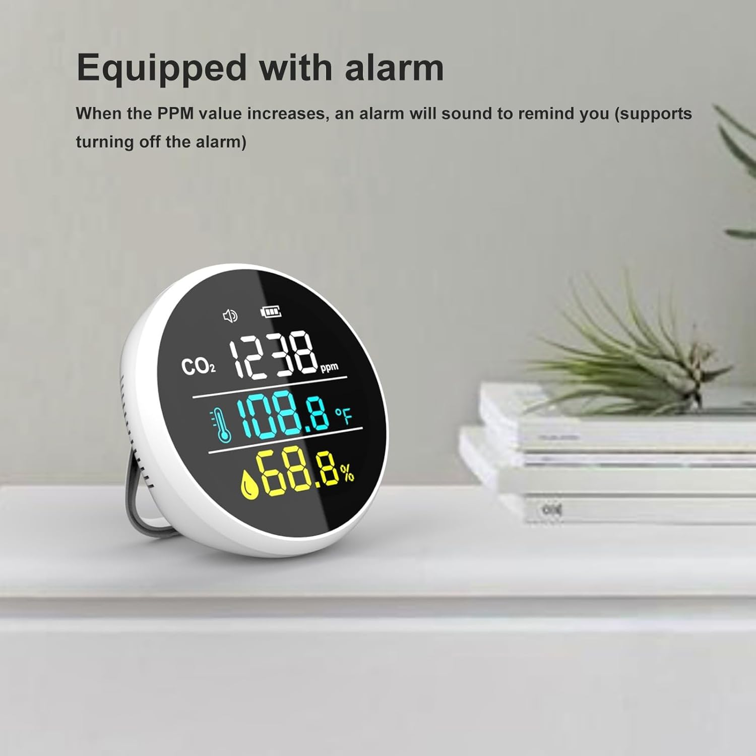 Desktop CO2 Temperature Humidity Monitor Real Time Monitoring CO2 Detector with Alarm for Home Office, 400‑5000PPM Detection Range image number 1