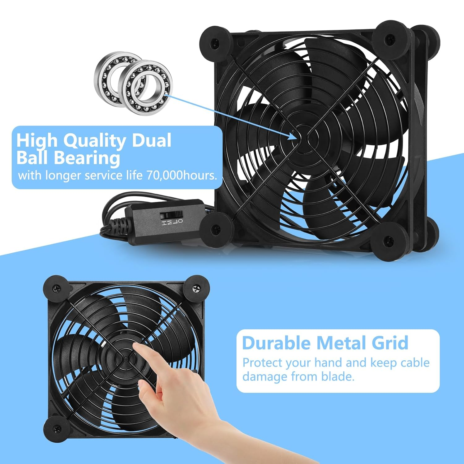 Bigqin USB PC Fan, 120Mm 5V Computer Fan with 3 Adjustable Wind Speed, High Airflow Silent Cooling Fan Compatible with Router Modem Receiver DVR Xbox TV Box image number 3