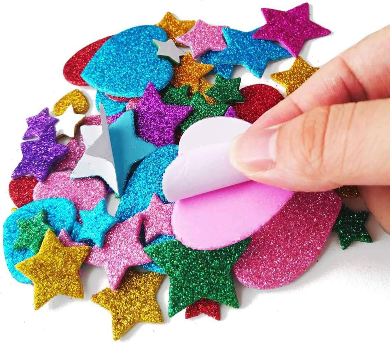 Mtxorvix 300Pcs Colorful Glitter Foam Stickers Self-Adhesive Stars & Mini Hearts - Crafts Supplies for Greeting Cards, Home Decoration, Valentine'S Day DIY Decorative Stickers image number 2