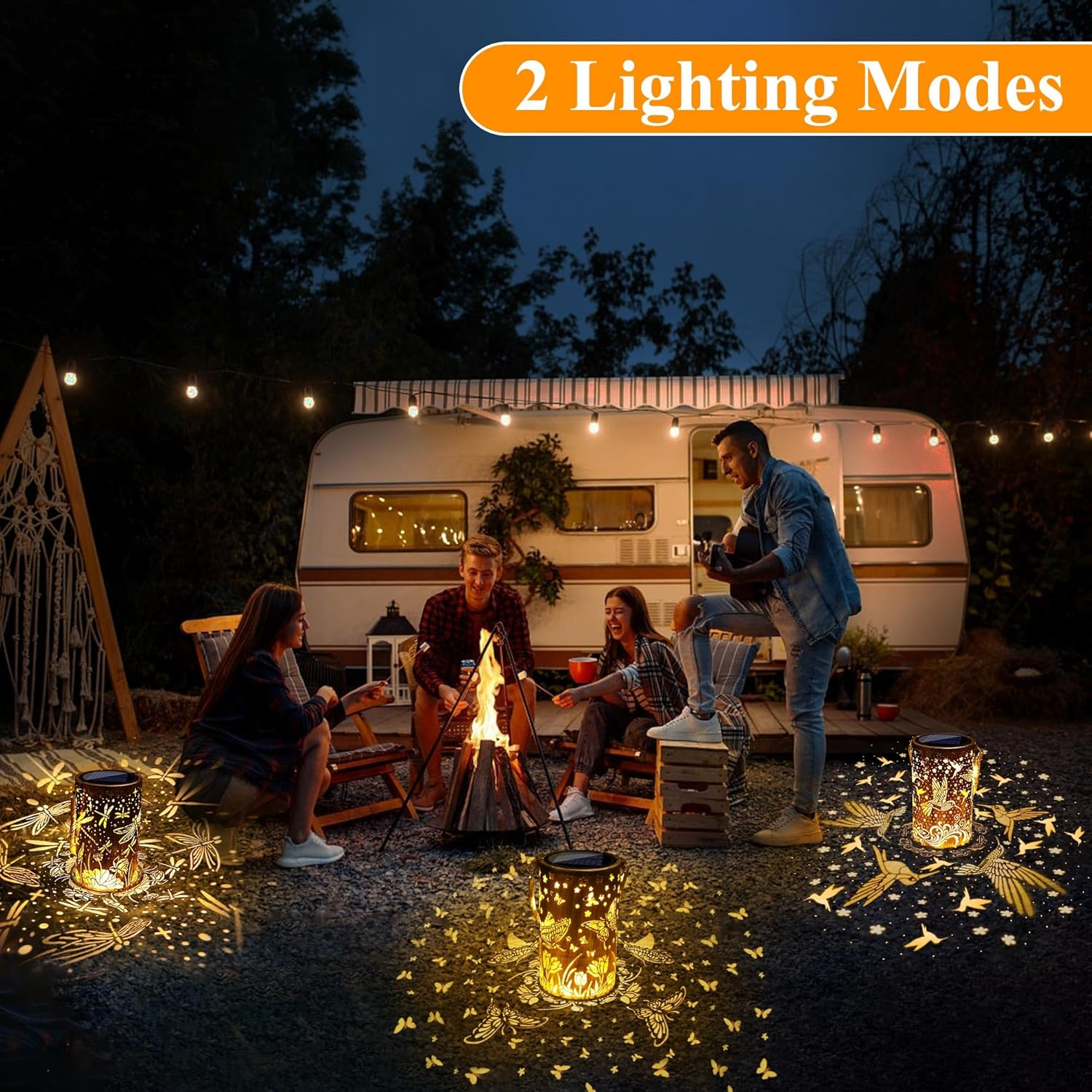 Toodour Solar Lantern Outdoor, Butterfly Gifts for Mom Grandma Women Hanging Solar Outdoor Lights Waterproof, Hollow Out Retro Metal Butterfly Lights for Patio, Balcony, Walkway, Yard Decorations image number 3