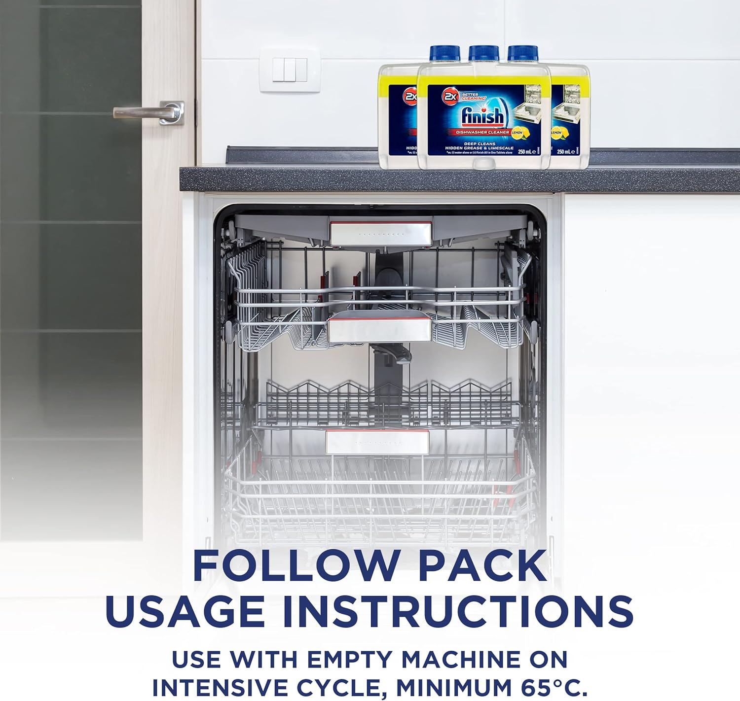 Finish Dishwasher Cleaner Liquid Triple Pack, Lemon Sparkle, 250Ml (Pack of 3)