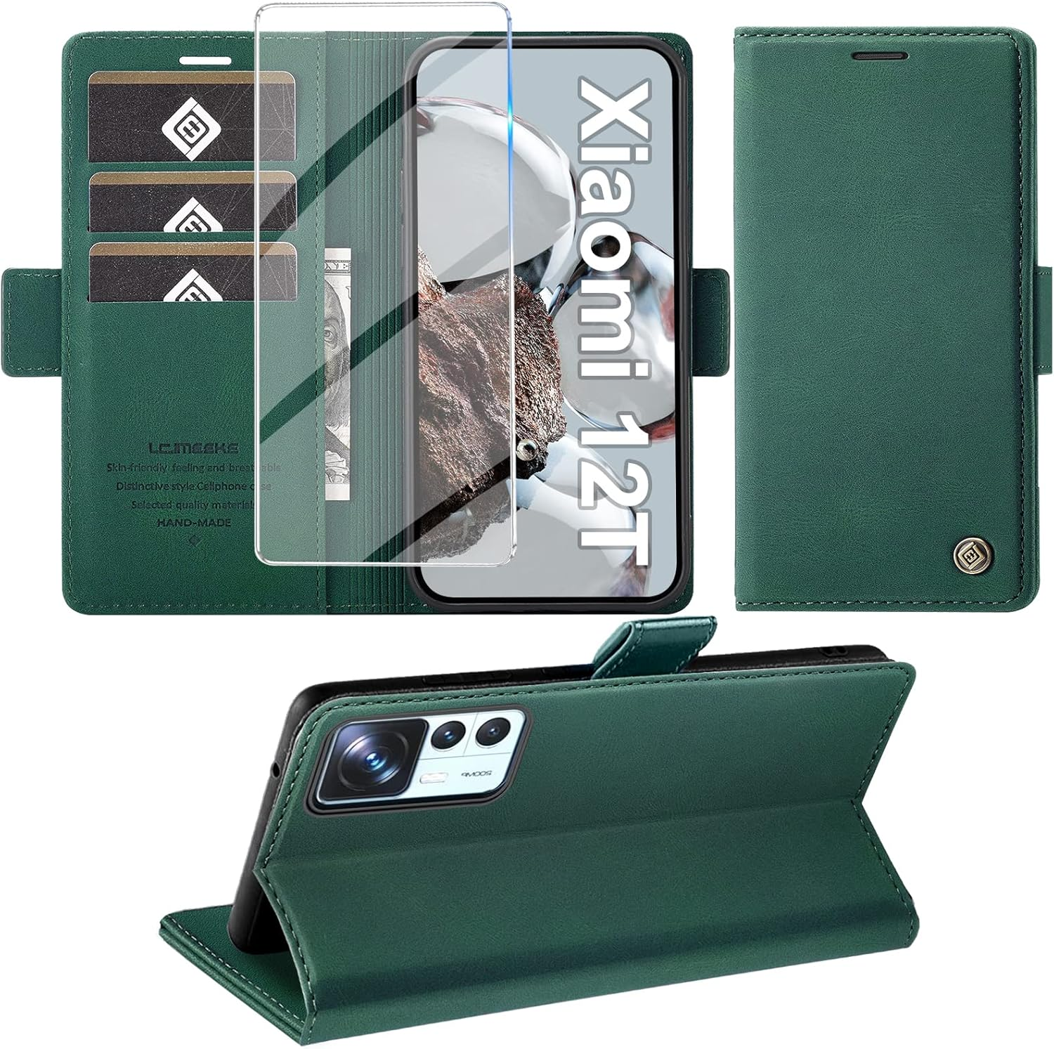 Giyer Mobile Phone Case for Xiaomi 12T/12T Pro 5G Case with Screen Protector, Stand Function, Card Slot, Wallet Premium Leather Protective Case, 12T Pro Flip Case Cover, Shockproof Flip Case 12T 5G,