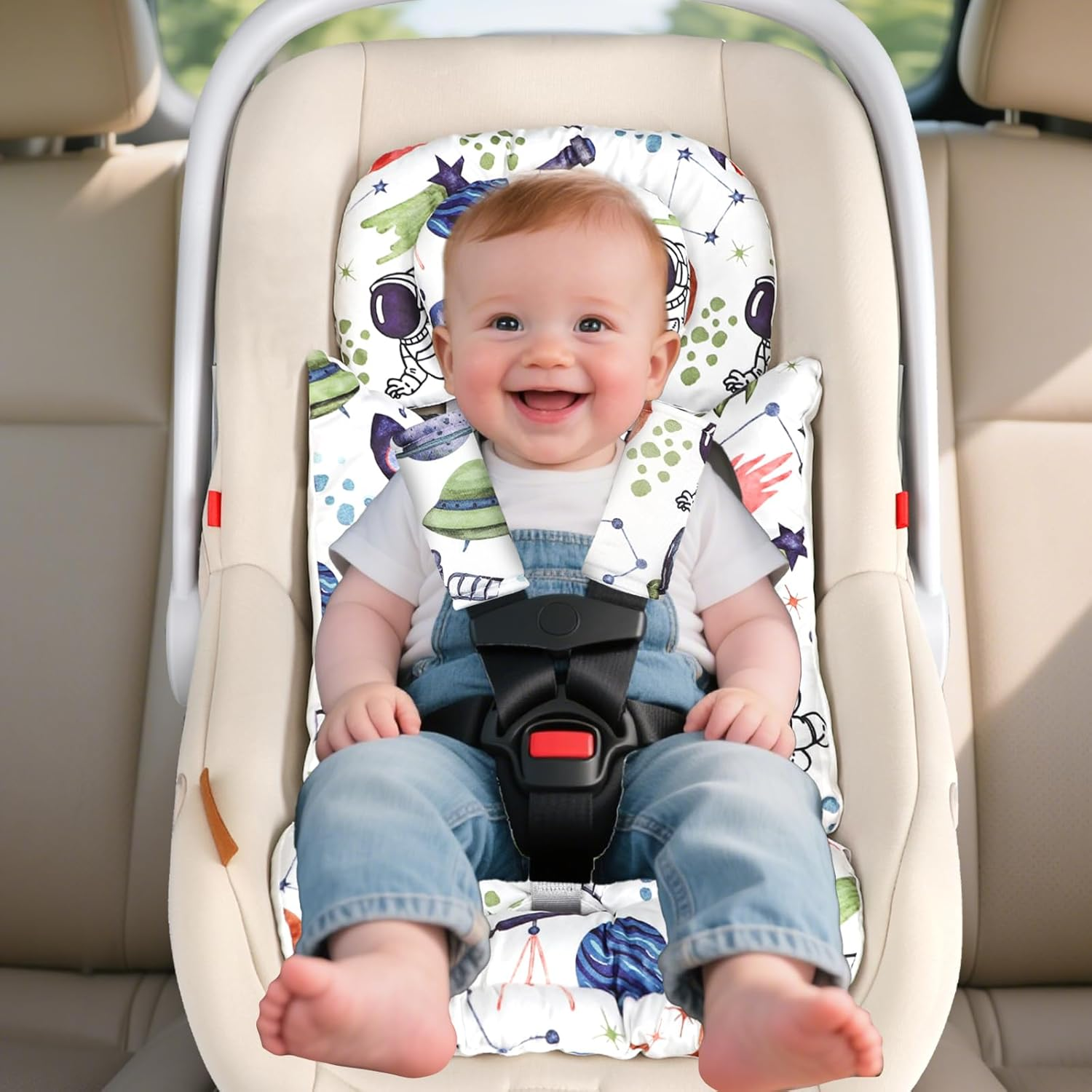 TANOFAR Infant Car Seat Insert for Preemies & Newborns, Baby Car Seat Insert with Removable Head Support, Universal Head and Body Support Pad for Car Seat, Stroller & Swing(Space) image number 3