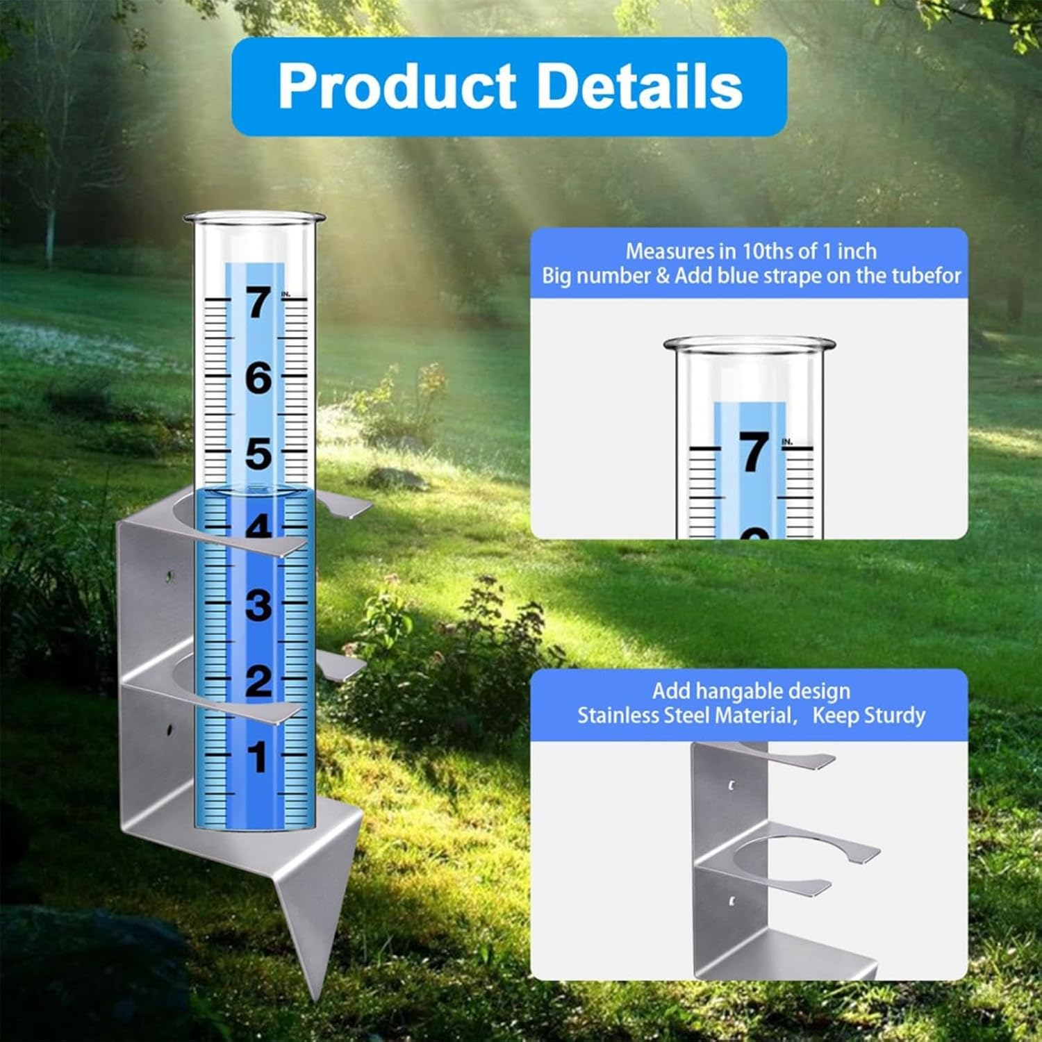 Digital Rain Gauge, Wireless Rain Gauge with Stake, Rain Water Catcher, Snow Gauge for Lawns, Reusable Garden Rain Gauge, Patio Rainfall Measurement Tool, Lawn Rain and Snow Gauge