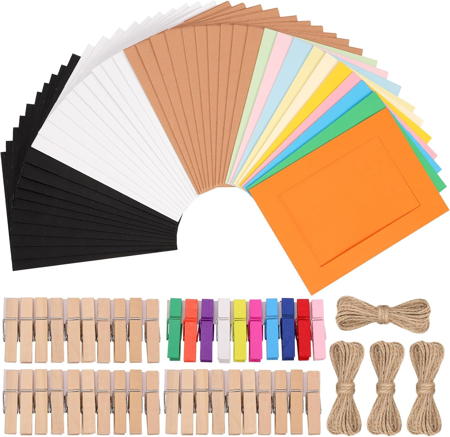 Glarks 84Pcs 177.8Mm Cardboard Picture Frames, Colorful DIY Photo Hanging Display with Clips and Strings for Home School Party Office Wall Decor