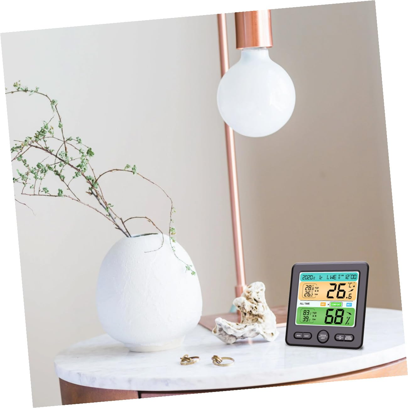 Yardwe Wall-Mounted Digital Thermometer Hygrometer Clock with Large Screen Indoor Temperature Humidity Monitor for Home Office No Battery Required Desktop Wall Hanging Design image number 3