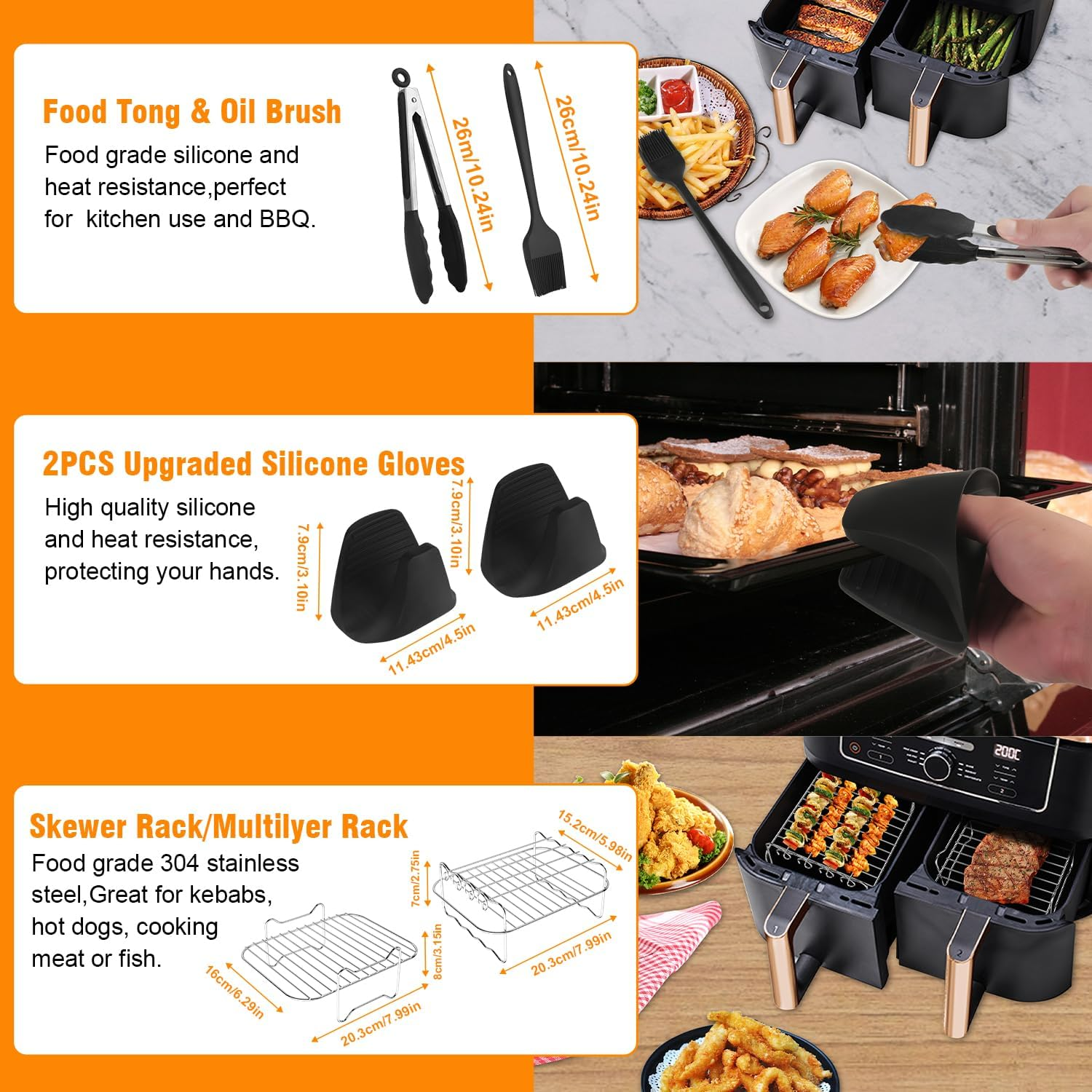 Large Size Air Fryer Accessories, Set of 11 for Ninja Air Fryer Accessories Compatiable with Ninja Foodi Dual Air Fryer Af400Uk & AF451UK & Most 9.5L Air Fryers, Upgraded, Silicone Air Fryer Liner image number 1