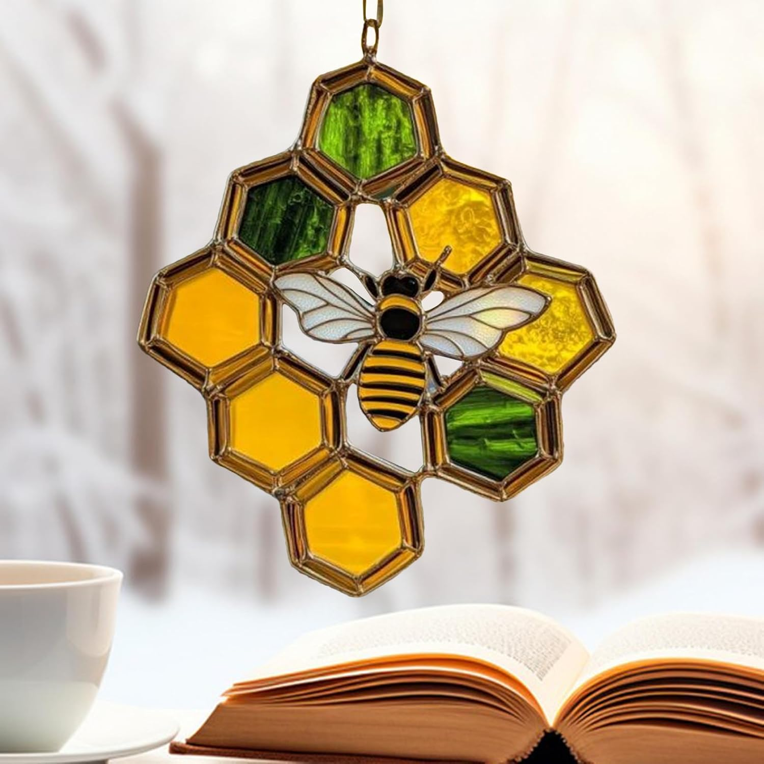 Bee Decoration, Garden Decoration Made of Acrylic with Bee Motif, Nature-Inspired Honeycomb Mobile for Kitchen, Garden, Balcony and Children'S Room image number 3