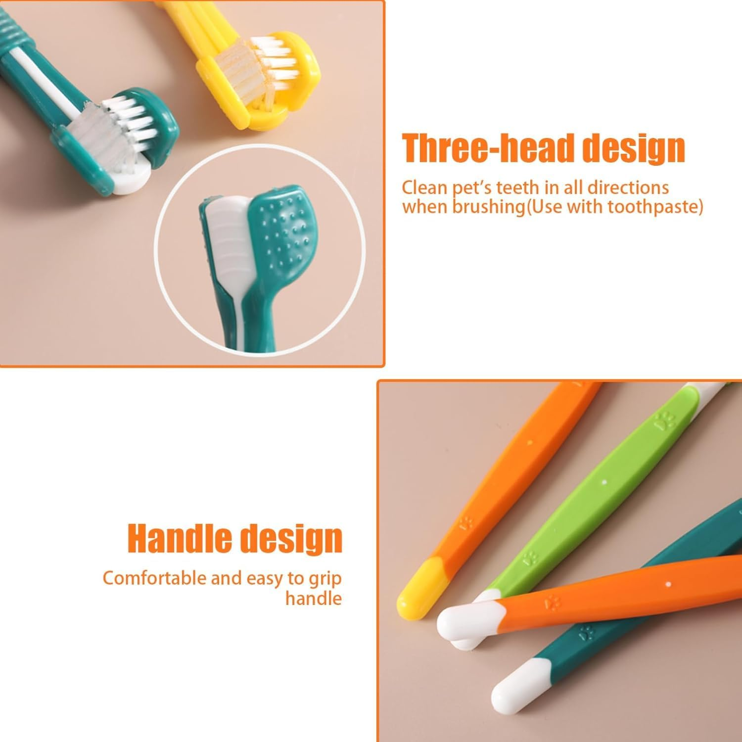 Triple Head Pet Toothbrushes, 5Pcs Triple Heads Dog Toothbrushes Triple Heads Pet Toothbrush,Triple Head Pet Toothbrushes image number 2