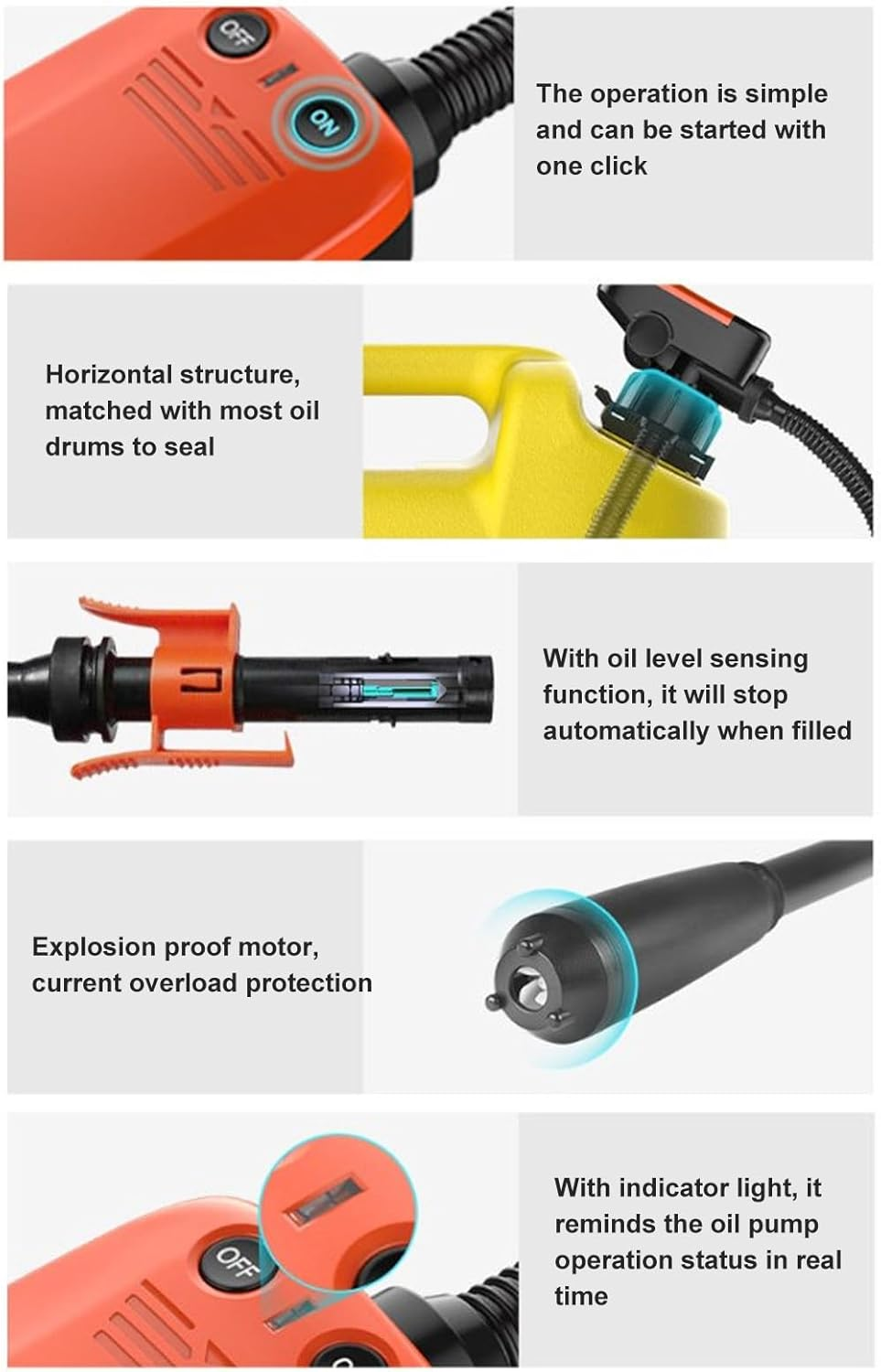 Automatic Fuel Transfer Pump, Flexible Intake Hose Fits Most Irregular Gas Cans for Gasoline Kerosene More, Fuel Transfer Pump with Automatic Stop Sensor with 3 Size Adapter image number 4