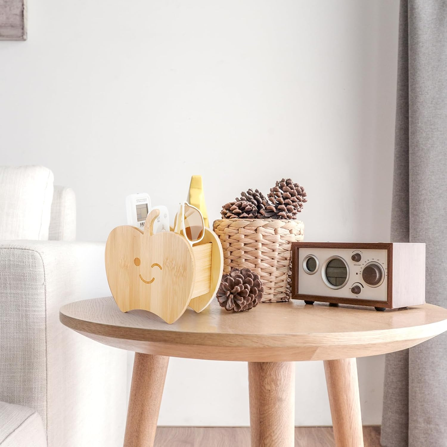 HAOTIAN-X Wooden Remote Control Holder for Sofa, Apple TV Remote Control Holder with 3 Compartments, Desk Pen Holder, Desk Organiser, Storage Box for Home, Office, Bedside Table (16X6X8Cm)