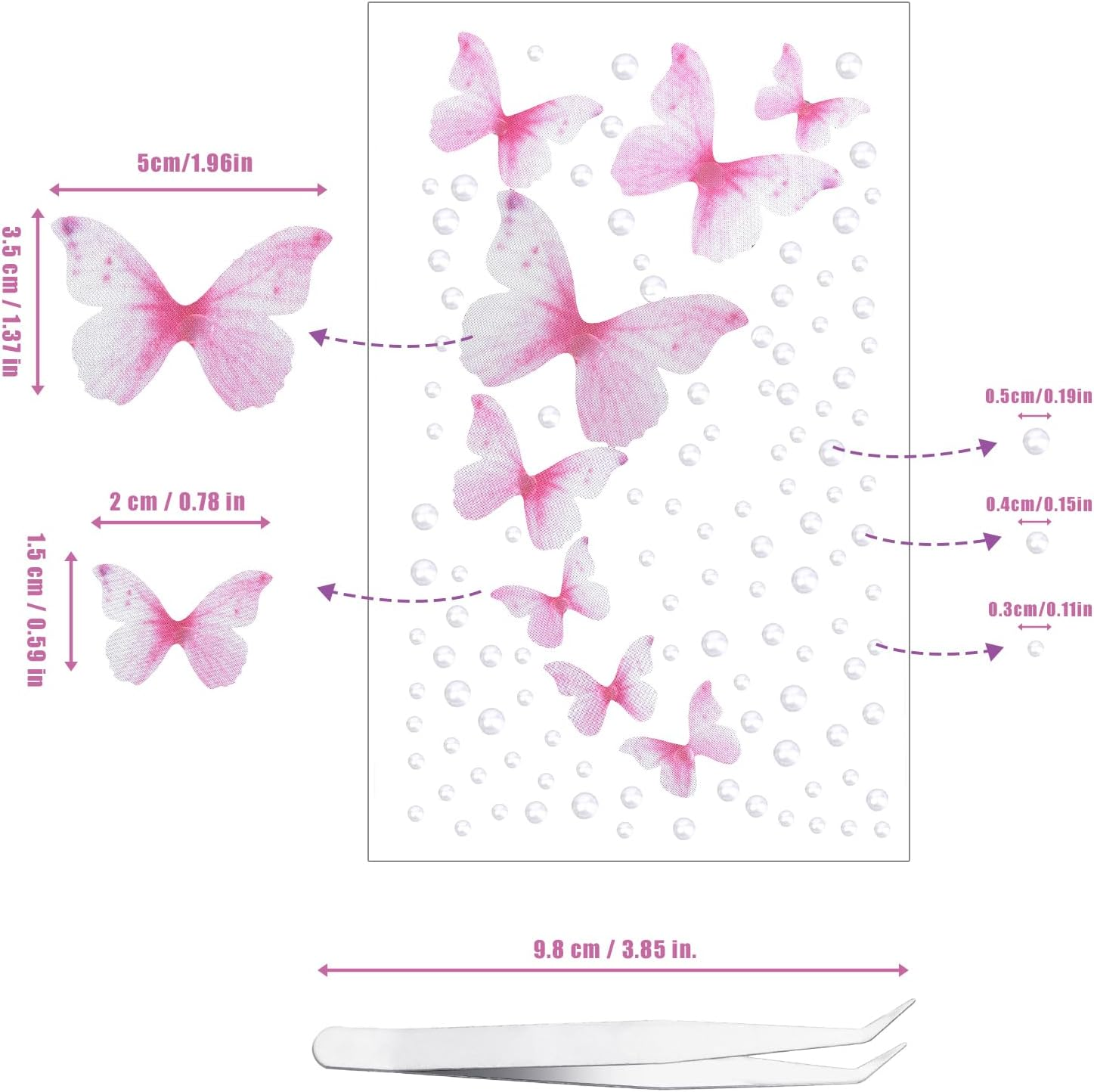 Diamond Stickers for Face, Self-Adhesive Fabric Butterflies with Rhinestones and Tweezers for Women and Girls, Face Nails, Hair, Gemstones, Festivals, Makeup Accessories image number 2