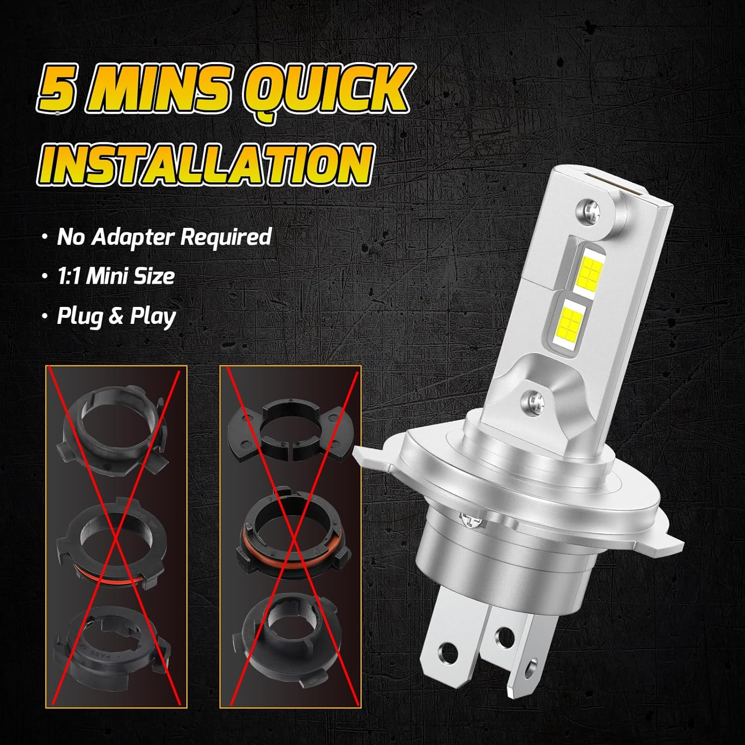 Kaidengzhe H4 LED Bulb 6000LM HB2 Bulb 60W 6000K 1:1 Mini Size Car 9003 Led Headlight Conversion Kit IP68 Fog Light Bulbs Plug & Play for High Low Beam Halogen Replacement, Pack of 2 image number 2