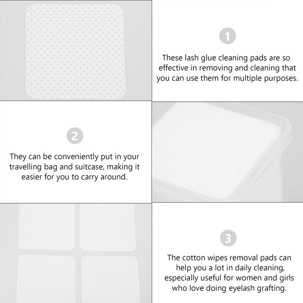 FIXOSHEE Eyelash Glue Wiper Cleaning Pads 200Pcs Bottle Wiping Cloths Disposable Salon Supply for Lash Extension and Nail Techs image number 2