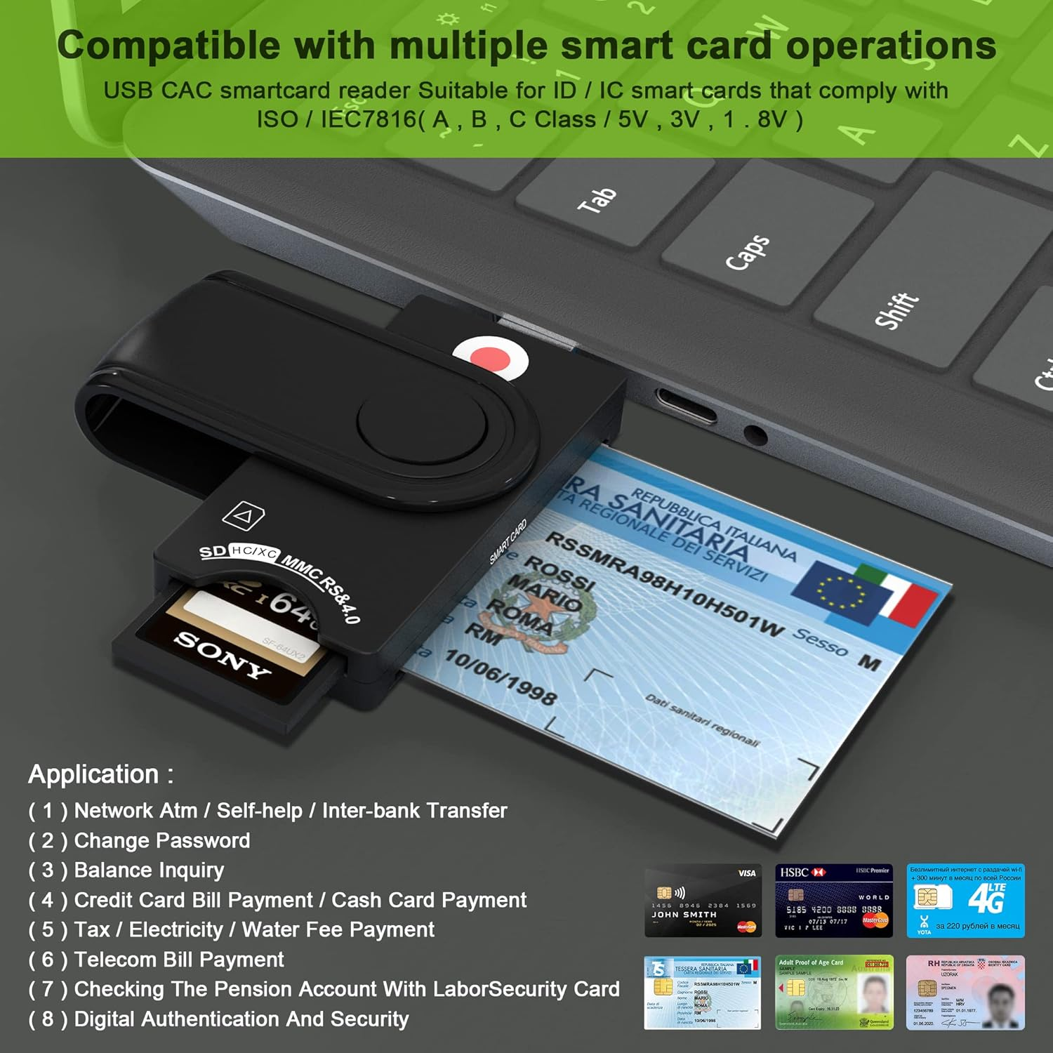 4-In-1 SIM Card Reader, ID Card Reader, SDHC/SDXC/SD& Micro SD Card Reader, Smart Card Reader for DOD Military USB Common Access CAC/SIM/ID/IC Bank/Chip Card(E-Tax), Compatible Windows, Vista image number 6