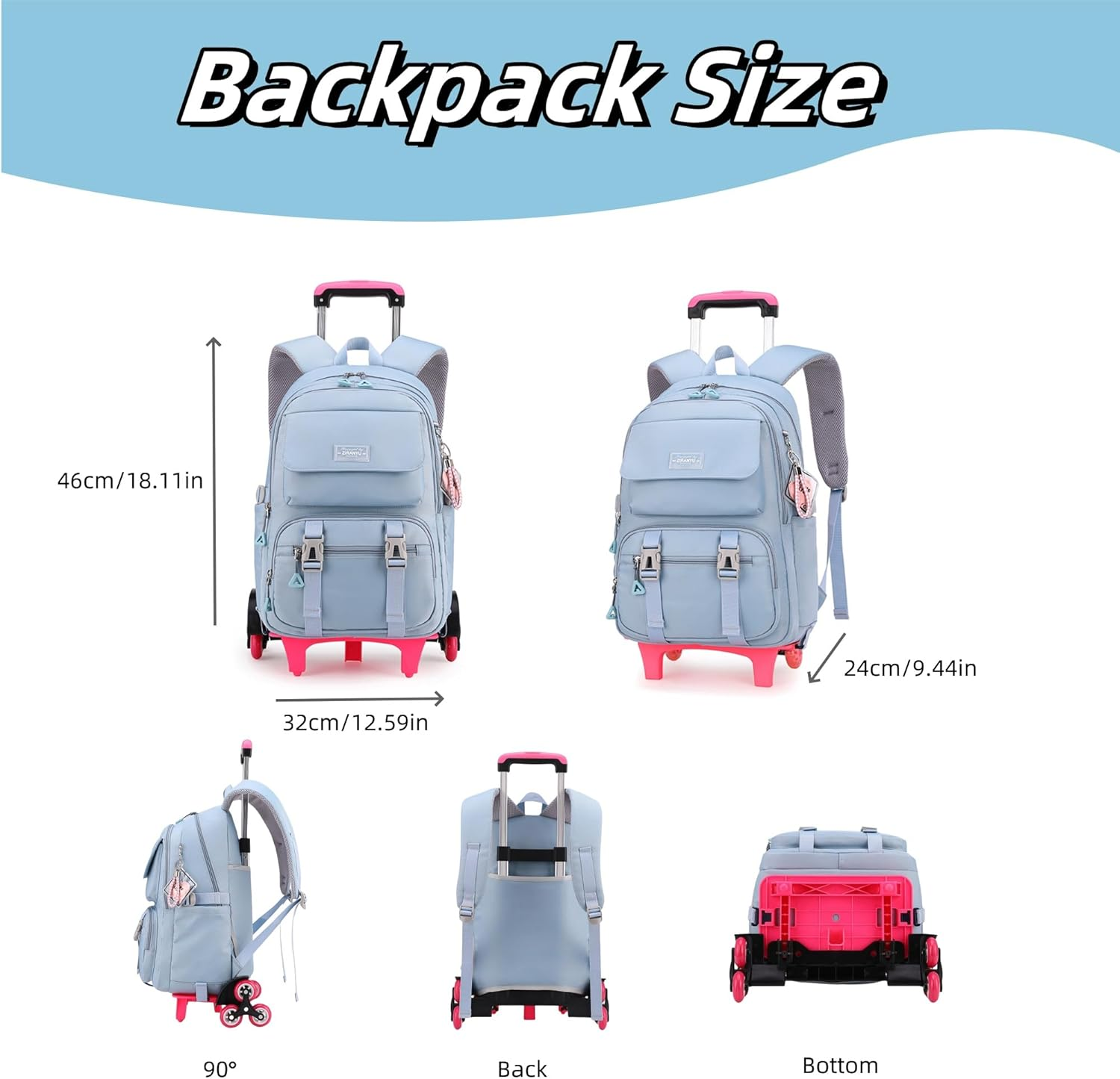ZHANAO Rolling Backpack Luggage Bookbag with Wheels Trolley Bag Wheeled Travel Backpack for Girls & Boys Trolley Bag image number 2