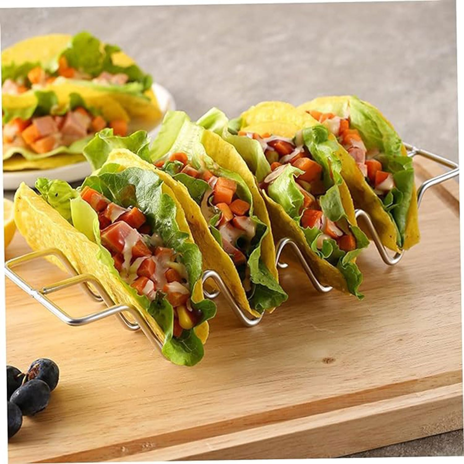3Pcs Taco Holder, Stainless Steel Taco Shell Holder Stand, Hold 3 or 4 Hard or Soft Shell Taco, Taco Tray Plates for Bar Kitchen Baking, Oven Dishwasher and Grill Safe, Gifts Accessories image number 2