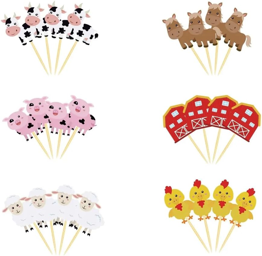 24 Pack Farm Barn Cupcake Toppers Barnyard Animal Party Decorations for Kids Birthday & Baby Shower Farm Theme Cake Picks for Cupcakes, Desserts & Table D&eacute;cor image number 2