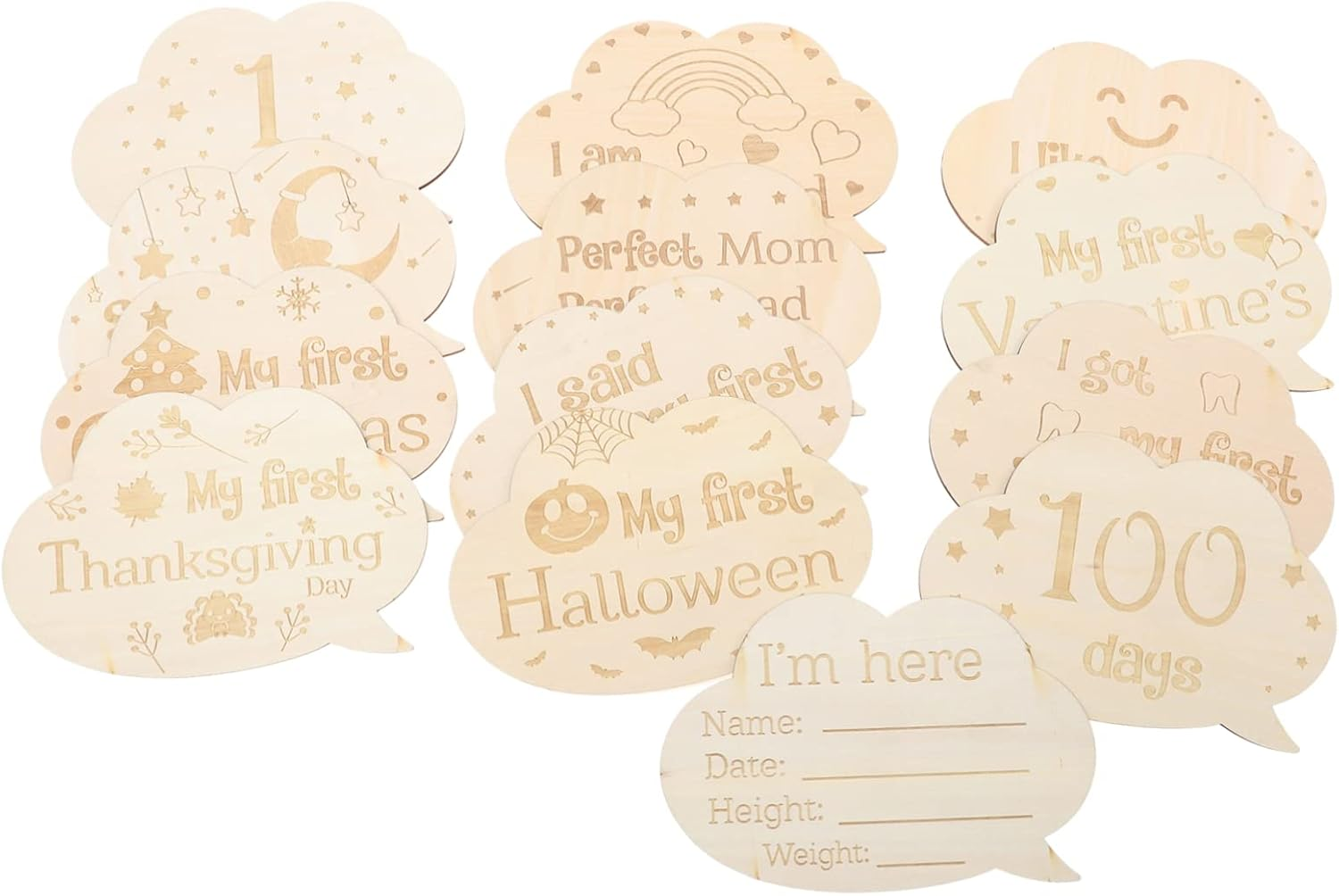 1 Set Growth Cards Double Sided Monthly Milestone Cards for Newborn Photography Props High End Engraved Natural Design for Cherished Memories image number 3