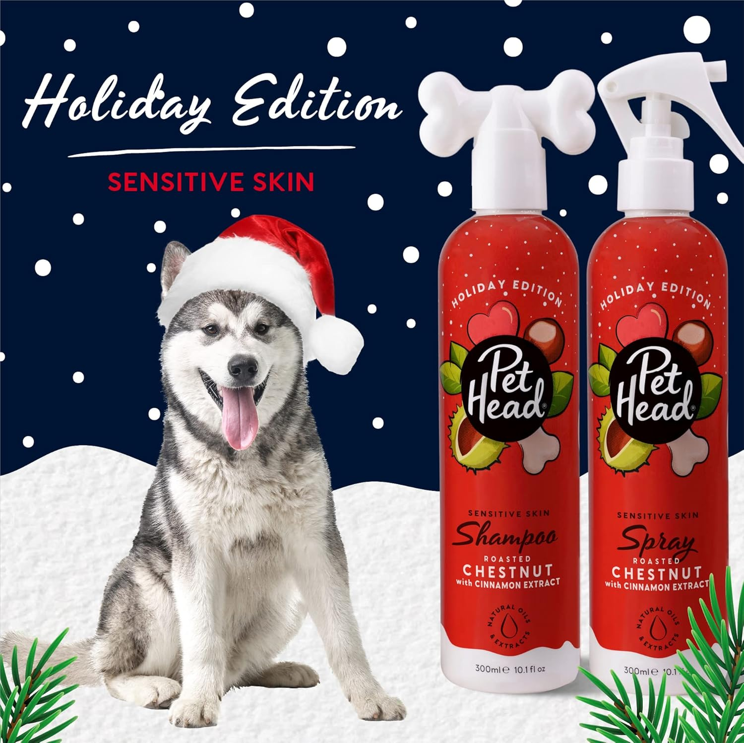 Pet Head Festive Dog Shampoo and Spray Set | Roasted Chestnut with Cinnamon Scent |Christmas Shampoo for Dogs with Sensitive Skin | Vegan | Gentle Formula for Puppies | 300Ml Each image number 2