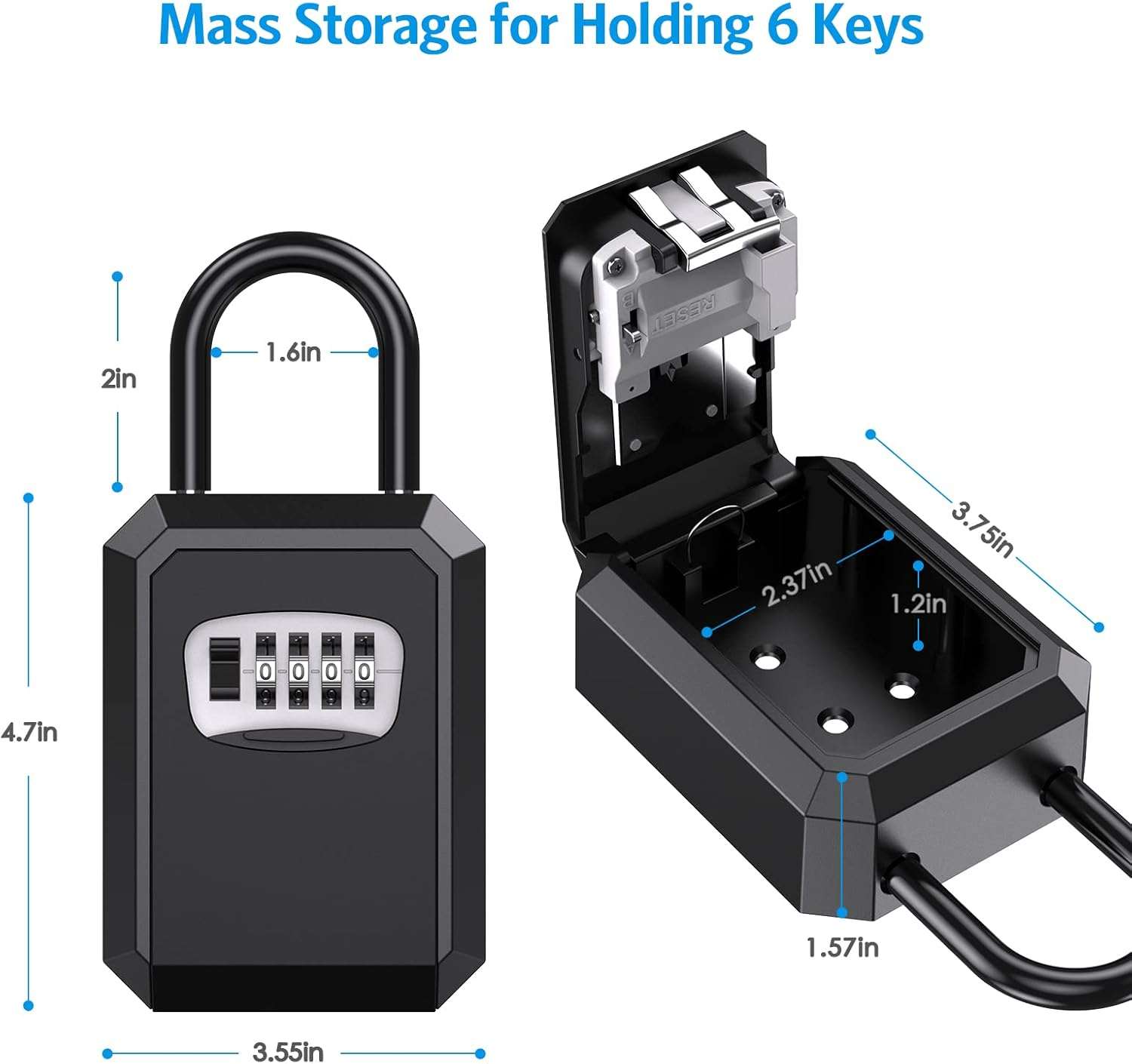 OQIMAX Key Lock Box,Key Safe Box 4 Digit Combination Key Lock Box for Outdoor with Removable Shackle,Weatherproof Key Box,2 Install Ways Hanging &Wall Mounted for Home Warehouse Garage image number 5