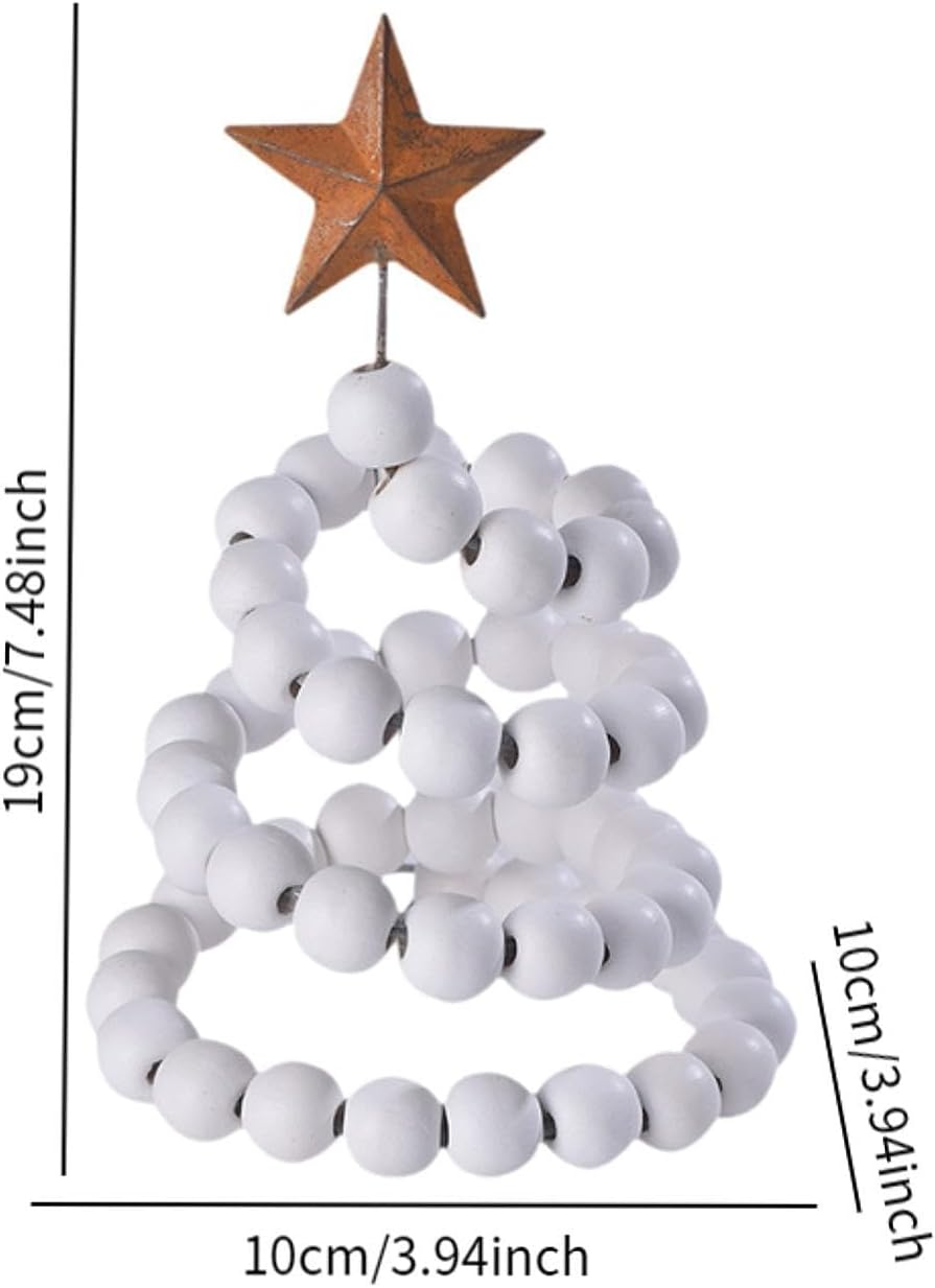 Mini Desk Christmas Tree, Wooden Bead Decorative Xmas Tree with Star Topper for Mantel,Birthday,Bedroom,Wedding,Holiday,Party, White image number 1