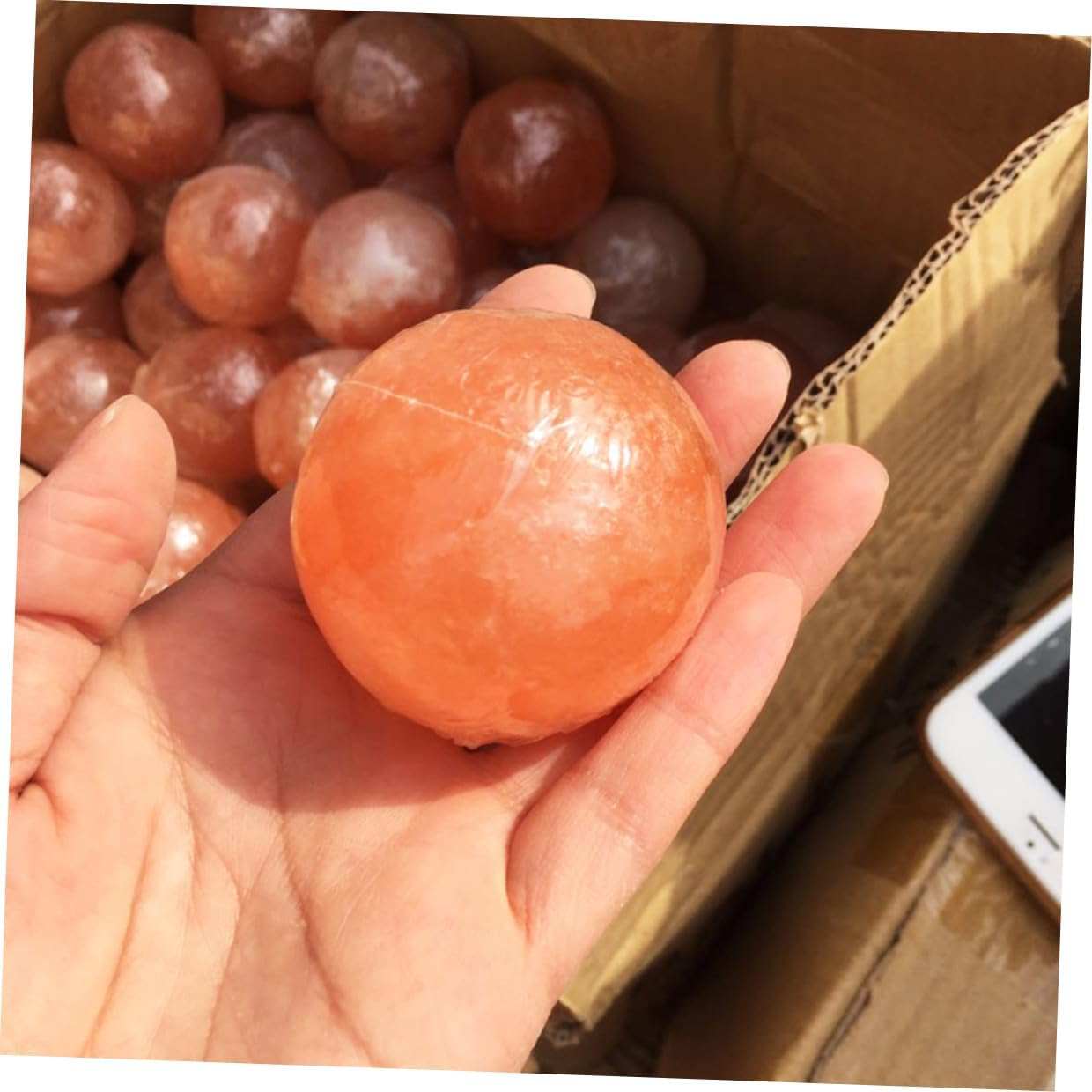 Minkissy Natural Himalayan Salt Crystal Ball Soap for Detox Skin Exfoliation Deodorant Stone Massage Ball Safe Mineral Skincare for Spa Bath Steam Use Orange