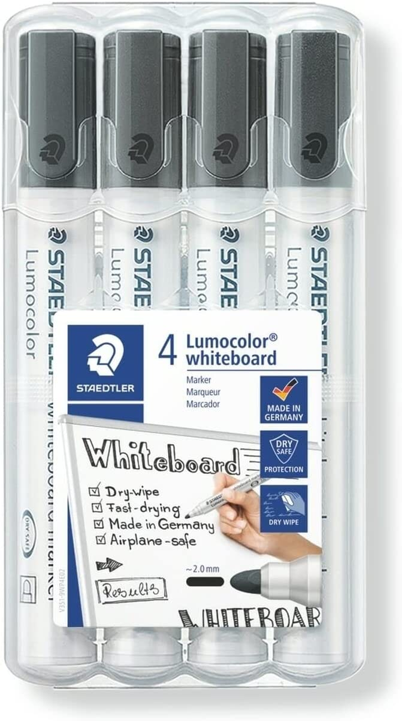 Staedtler Lumocolor Whiteboard 351 Bullet Tip Marker, Black (Pack of 4) image number 5