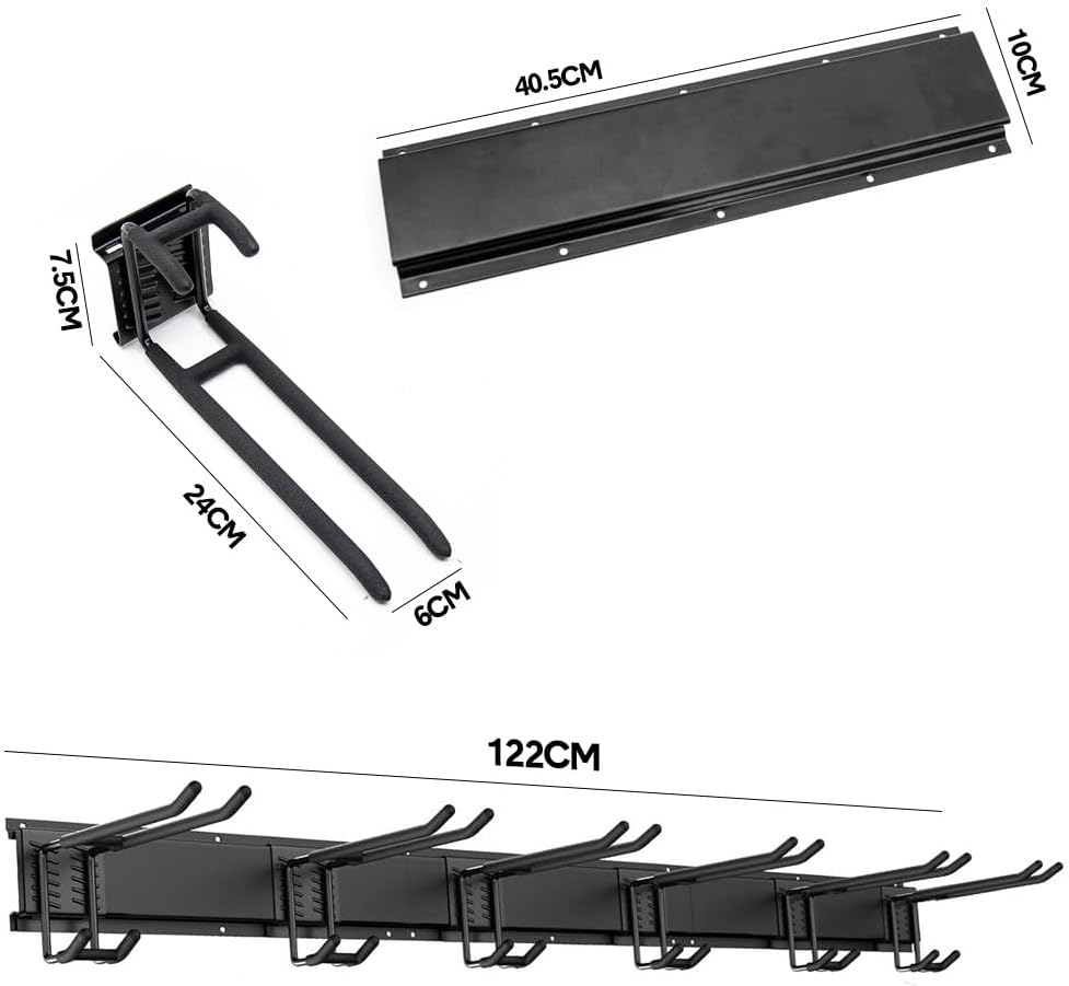 ALSTON Garage Tool Organizer Heavy Duty Wall Mount Storage Rack Steel Garden Tool Hanger with 6 Removable Hooks for Broom Rake Shovel Yard Tools Max Load 180Kg image number 6