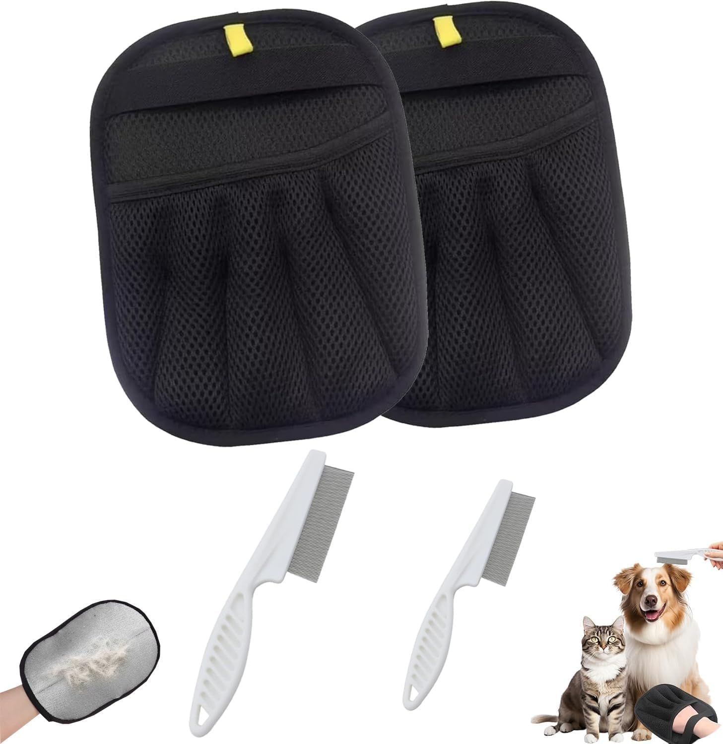 CPRNQY Pet Hair Remover Glove, 4-Piece Set with Hair Removal Gloves for Cats, Dogs, Effective Pet Hair Removal from Furniture, Clothes and Car Seats, Pet Owners