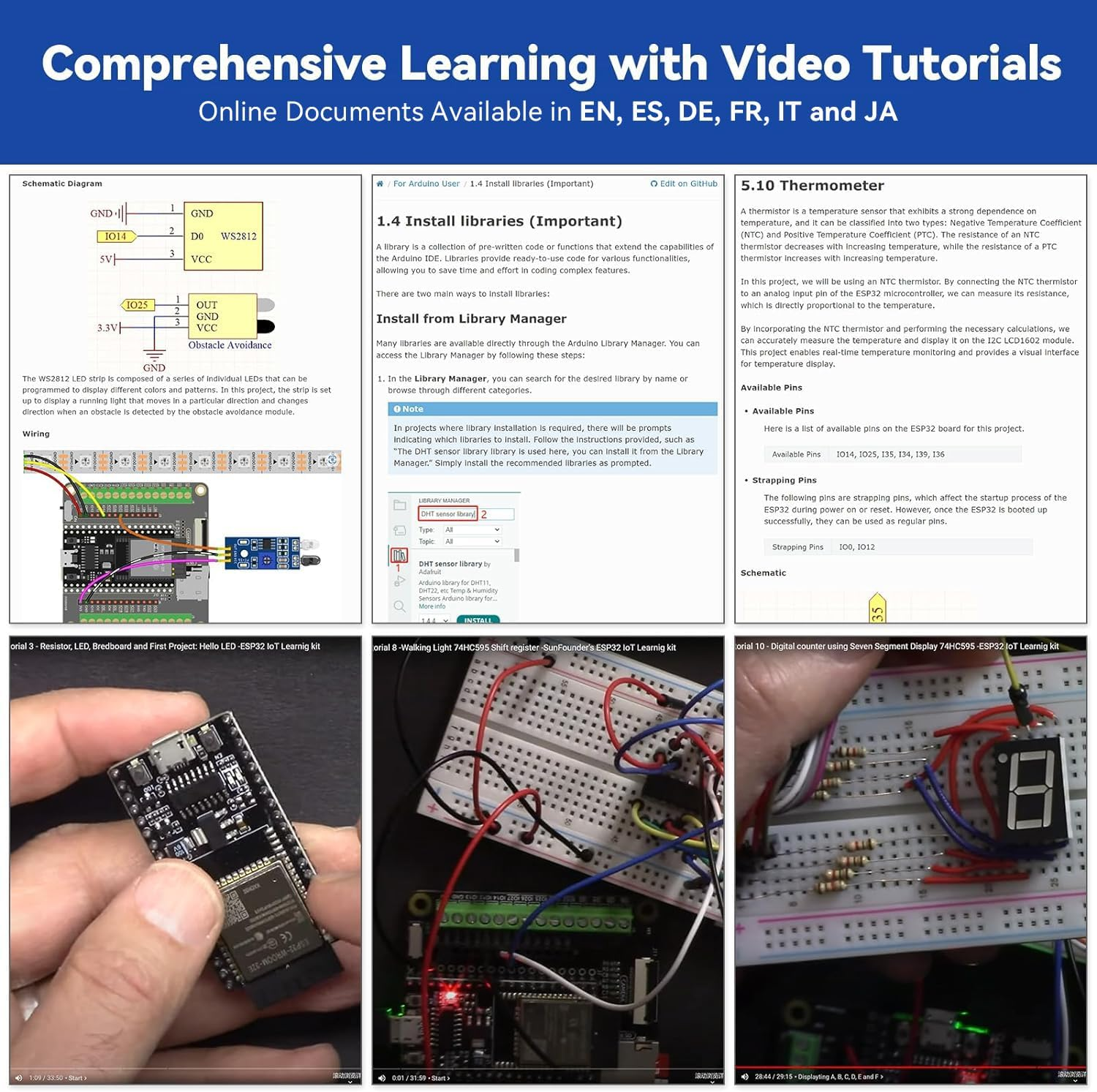 Sunfounder ESP32 Ultimate Starter Kit (Compatible with Arduino) ESP32CAM, Rohs Compliant, Python C Scratch, Video Courses, Iot for Beginners Engineers, ESP32-WROOM-32E Board & Battery Included image number 4