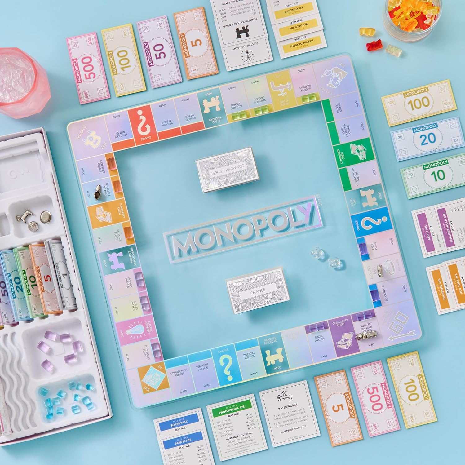 WS Game Company Monopoly Aura Edition Glass Board Game, 2-6 Players, Ages 96+ image number 2